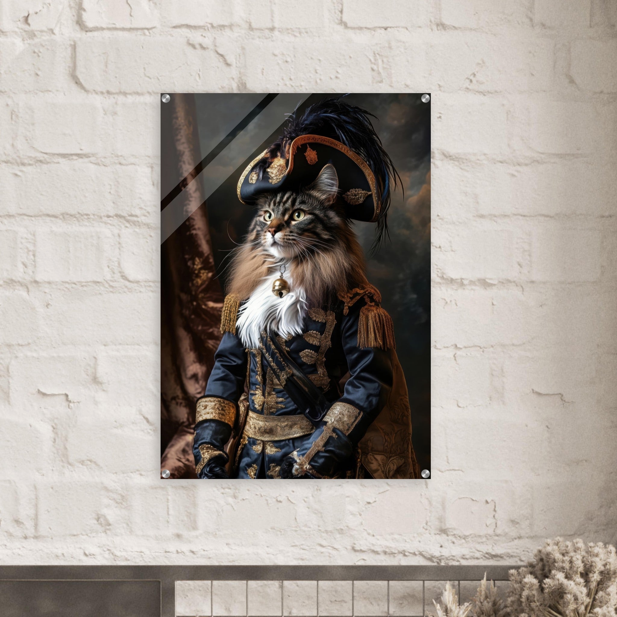 Acrylic Print Portrait - Baroque Military Commander Cat A fierce - looking - Ai Art Force