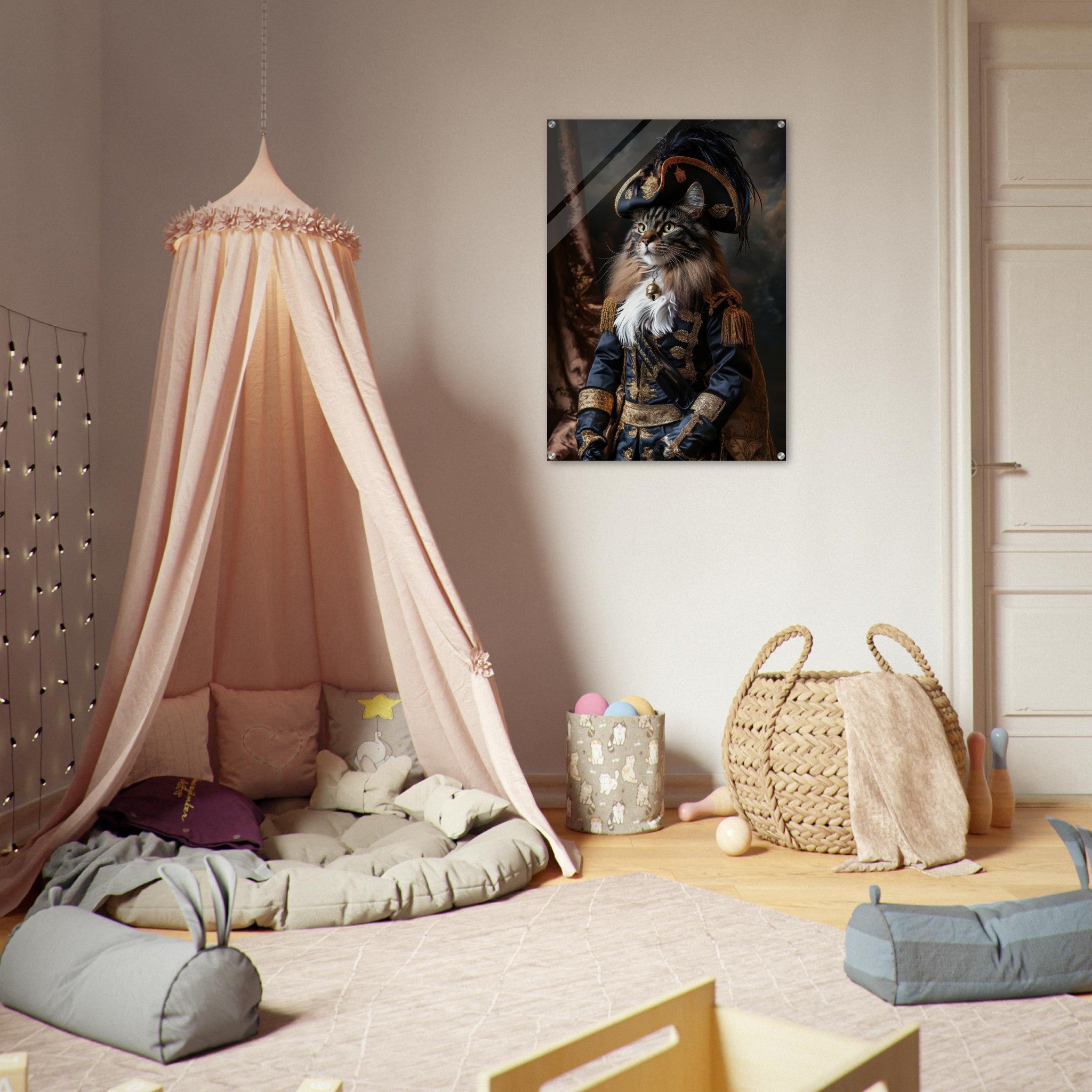 Acrylic Print Portrait - Baroque Military Commander Cat A fierce - looking - Ai Art Force