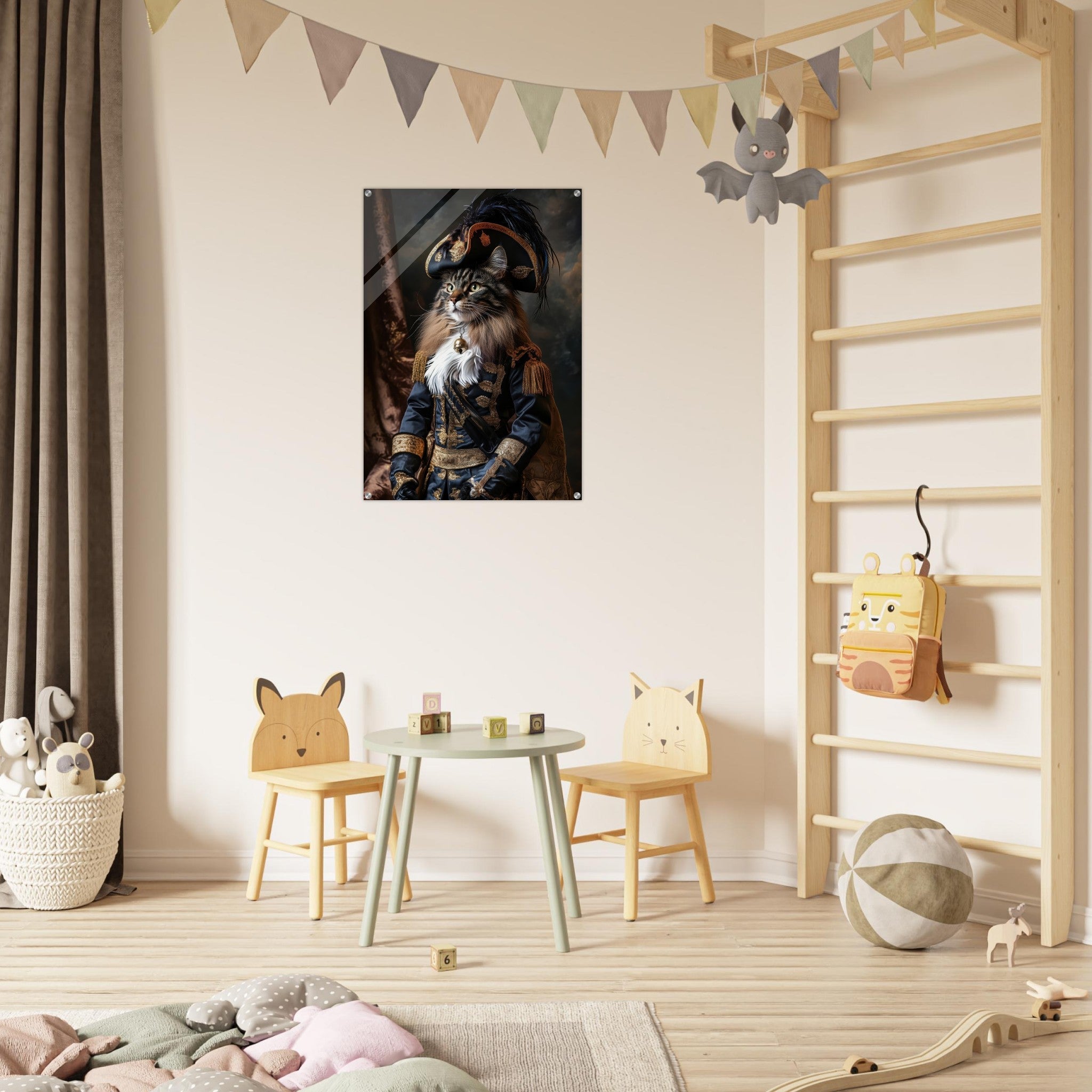 Acrylic Print Portrait - Baroque Military Commander Cat A fierce - looking - Ai Art Force