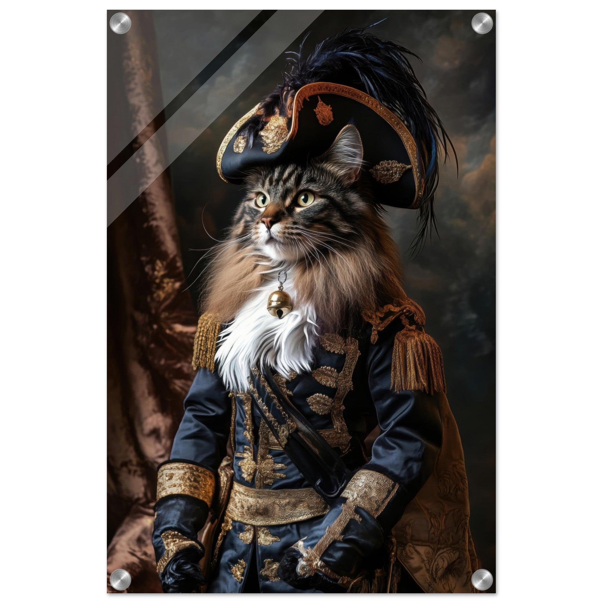 Acrylic Print Portrait - Baroque Military Commander Cat A fierce - looking - Ai Art Force