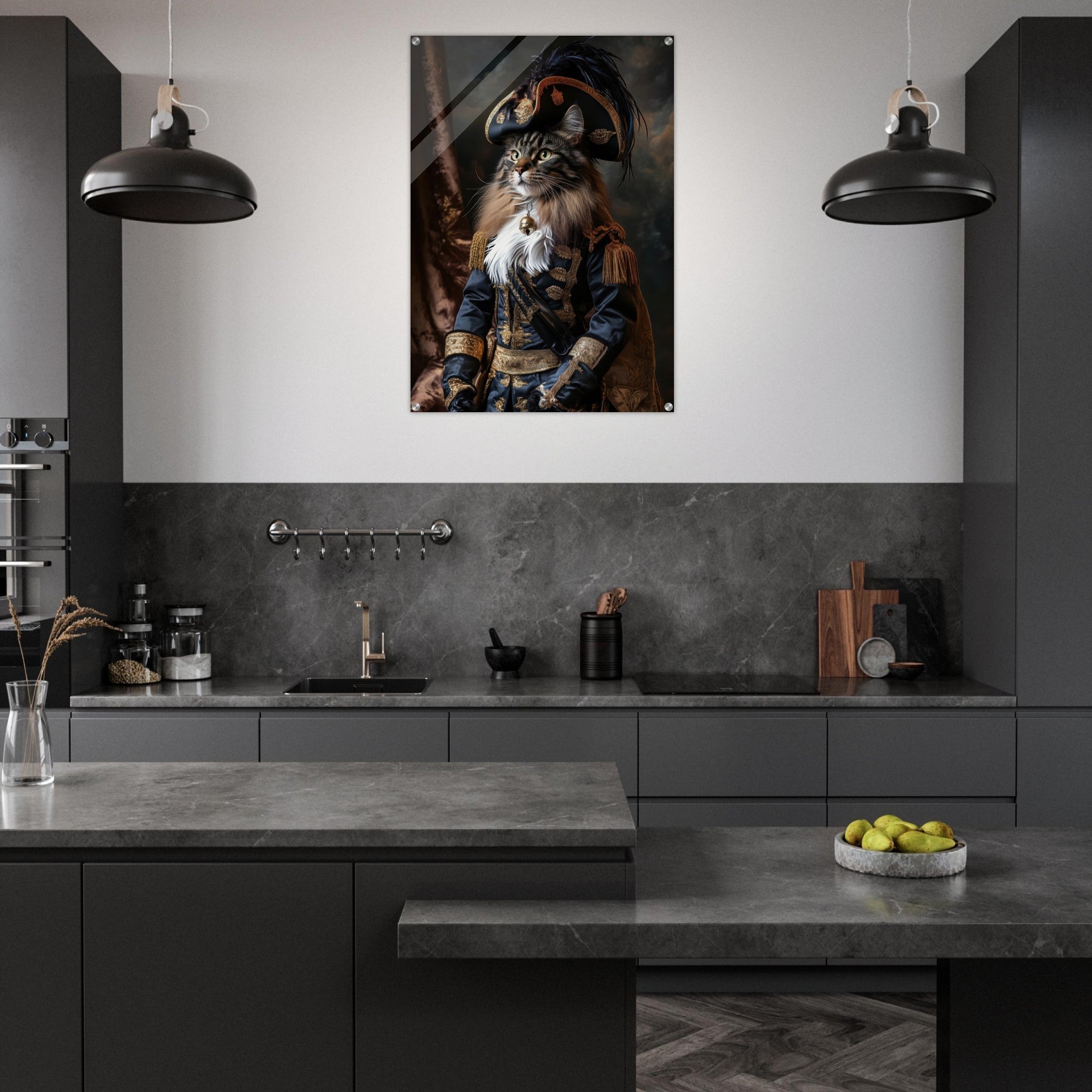 Acrylic Print Portrait - Baroque Military Commander Cat A fierce - looking - Ai Art Force