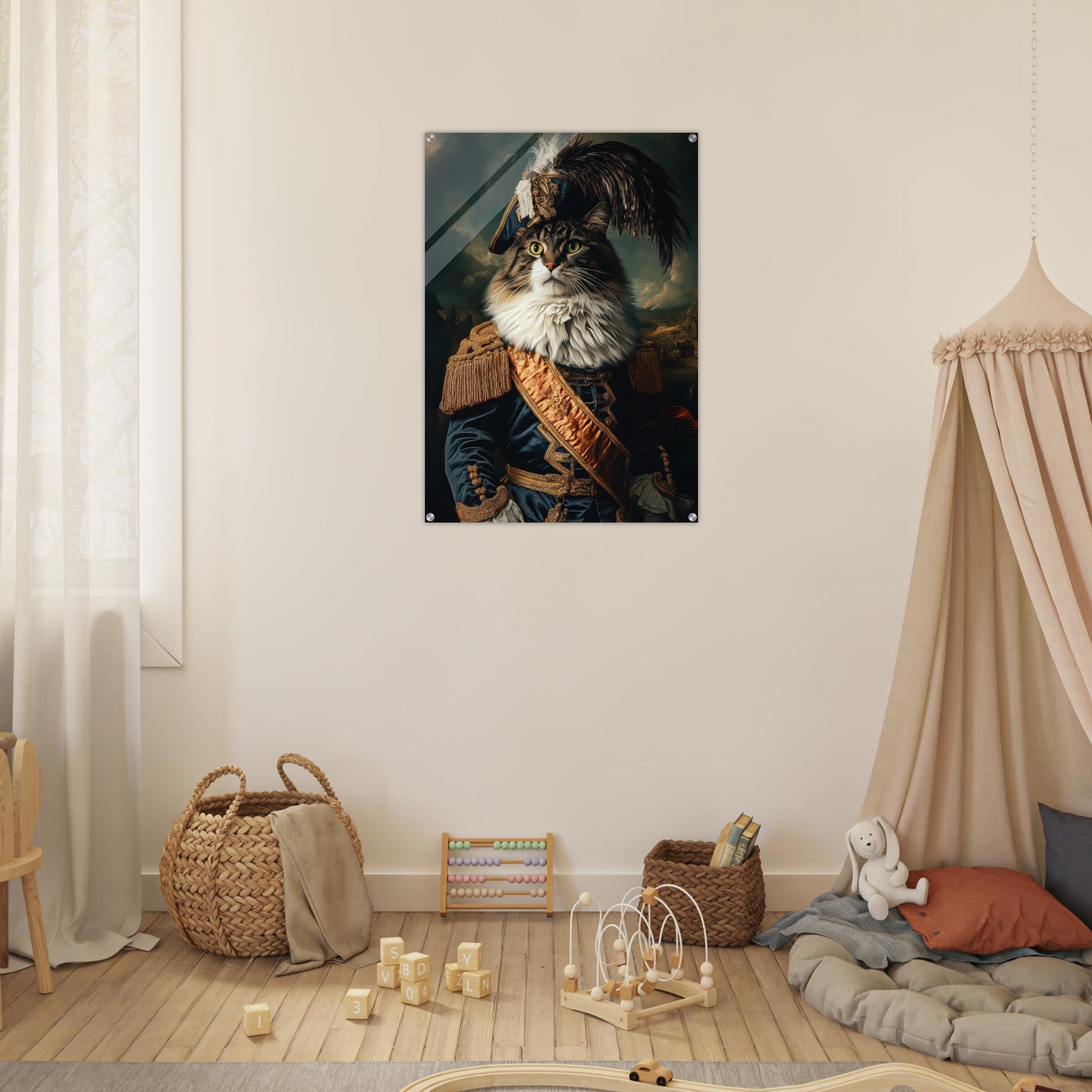 Acrylic Print Portrait - Baroque Military Commander Cat A fierce - looking 4 - Shop Ai Art WebShop - Digital Art online Store