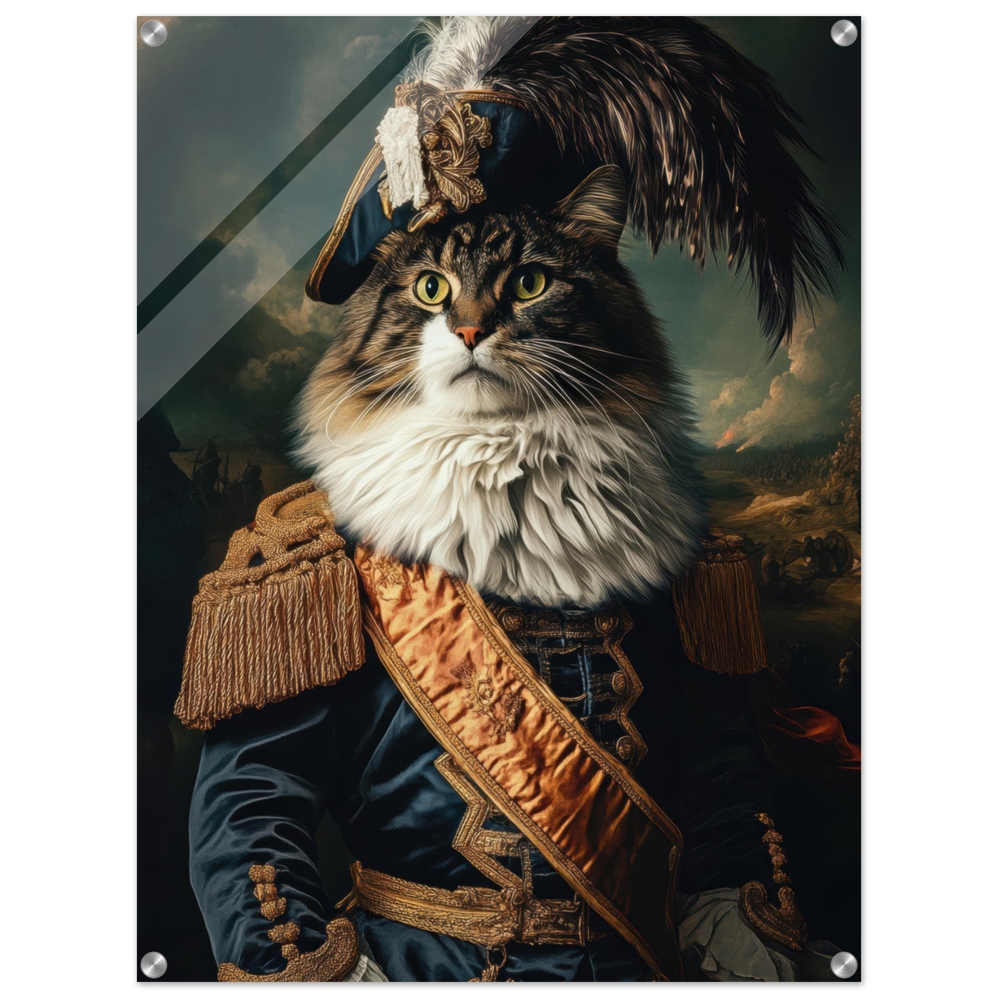 Acrylic Print Portrait - Baroque Military Commander Cat A fierce - looking 4 - Shop Ai Art WebShop - Digital Art online Store