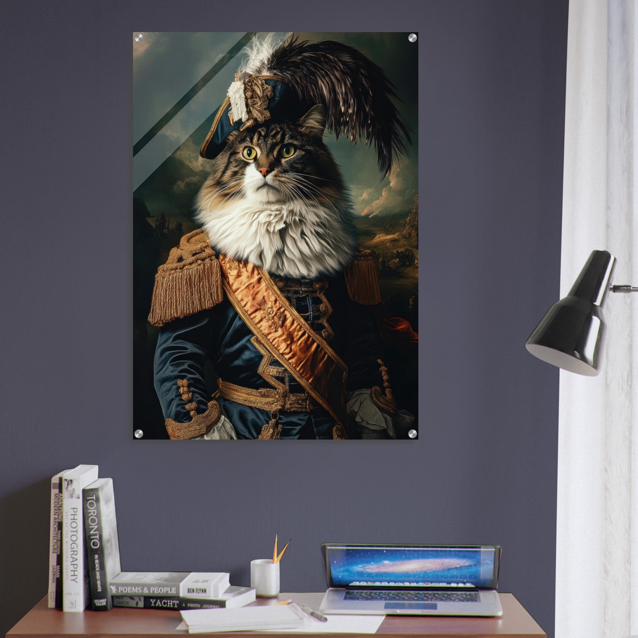 Acrylic Print Portrait - Baroque Military Commander Cat A fierce - looking 4 - Shop Ai Art WebShop - Digital Art online Store