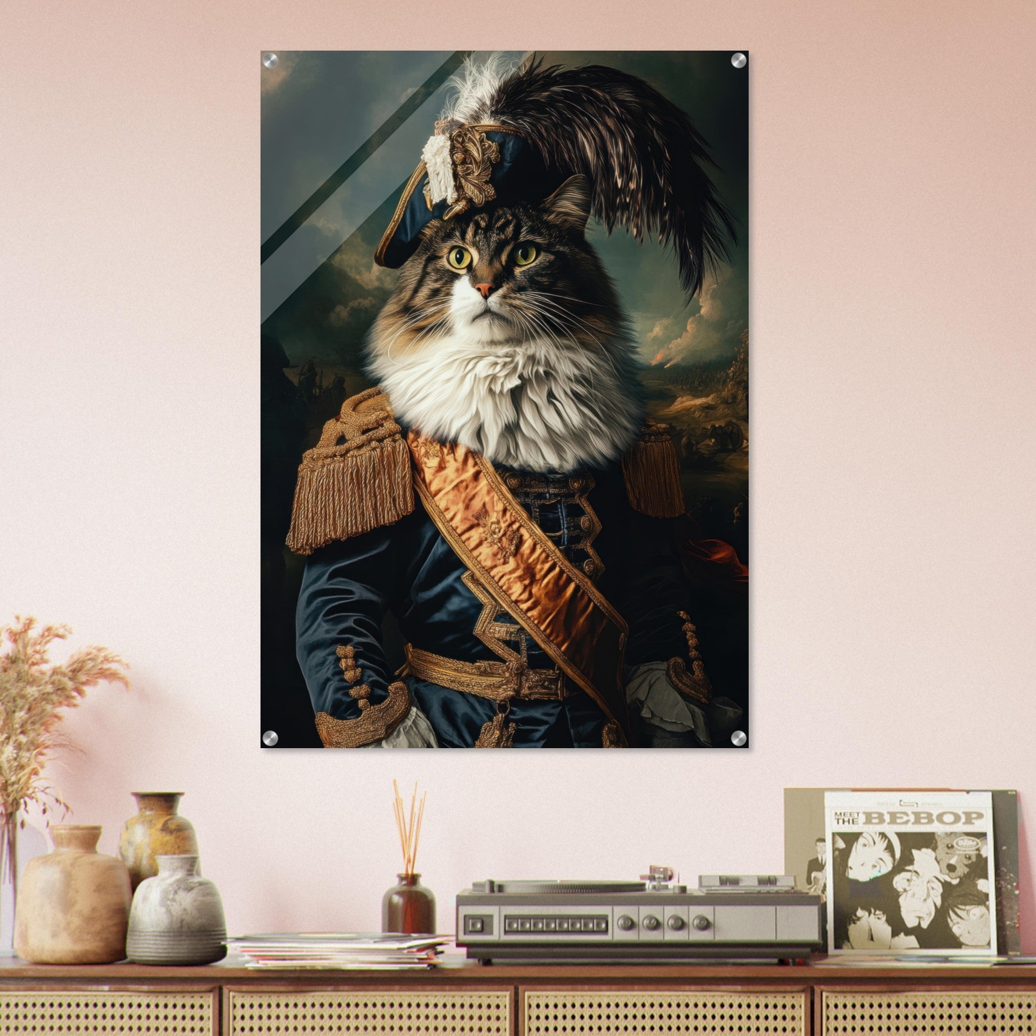 Acrylic Print Portrait - Baroque Military Commander Cat A fierce - looking 4 - Shop Ai Art WebShop - Digital Art online Store