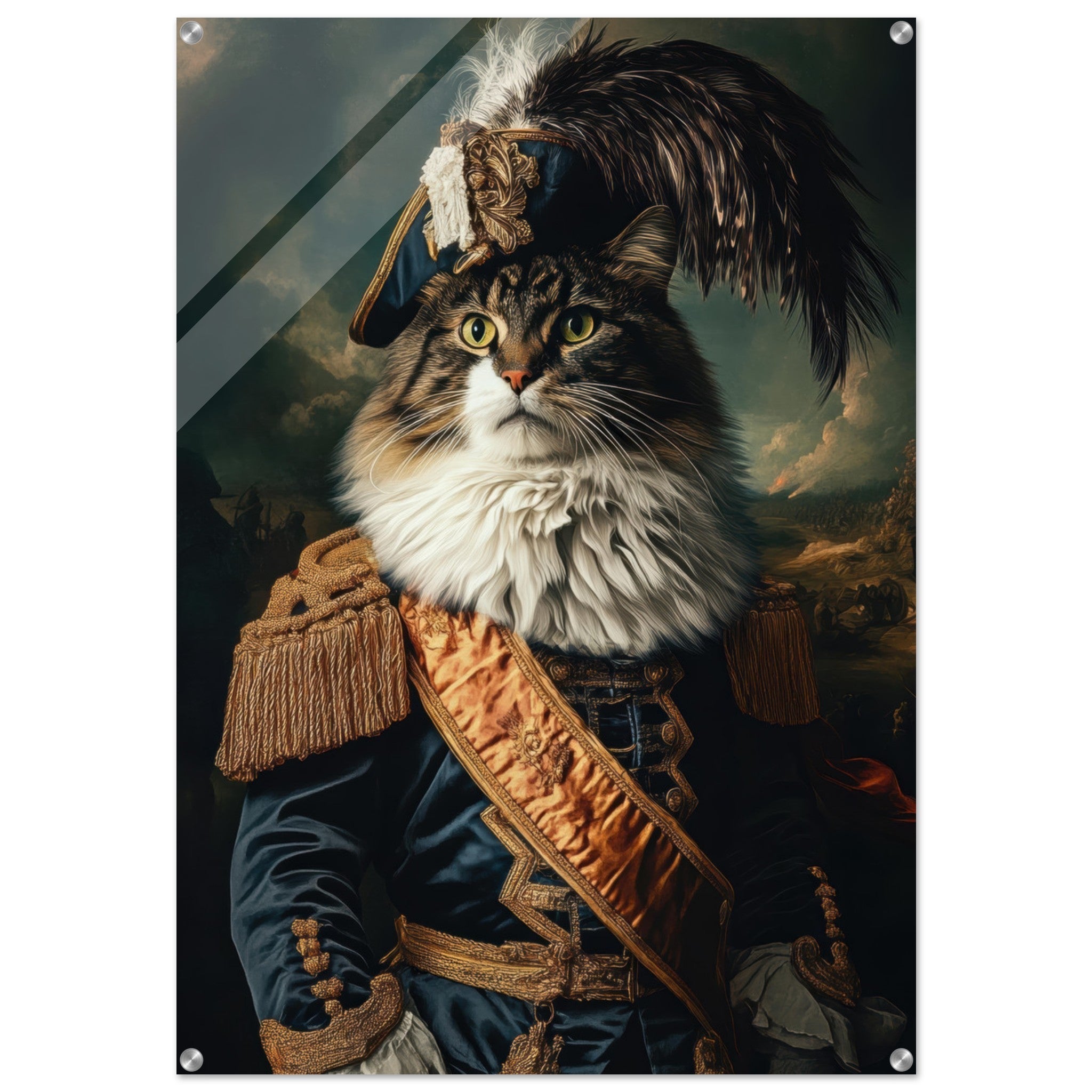 Acrylic Print Portrait - Baroque Military Commander Cat A fierce - looking 4 - Shop Ai Art WebShop - Digital Art online Store