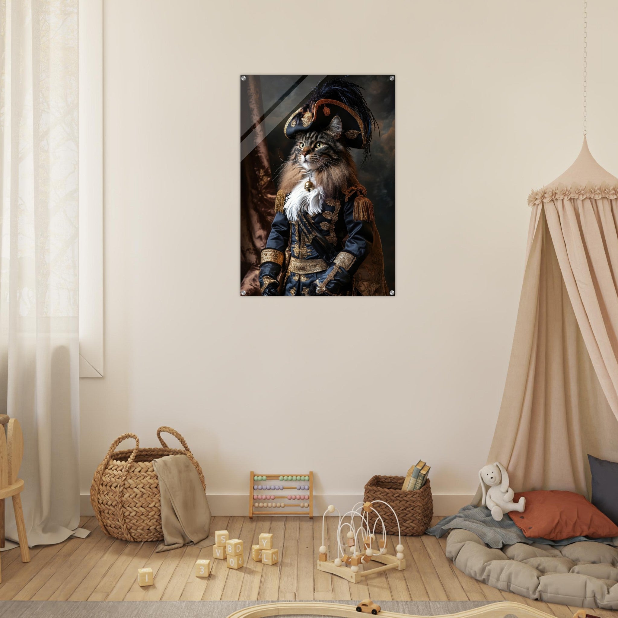 Acrylic Print Portrait - Baroque Military Commander Cat A fierce - looking - Ai Art Force