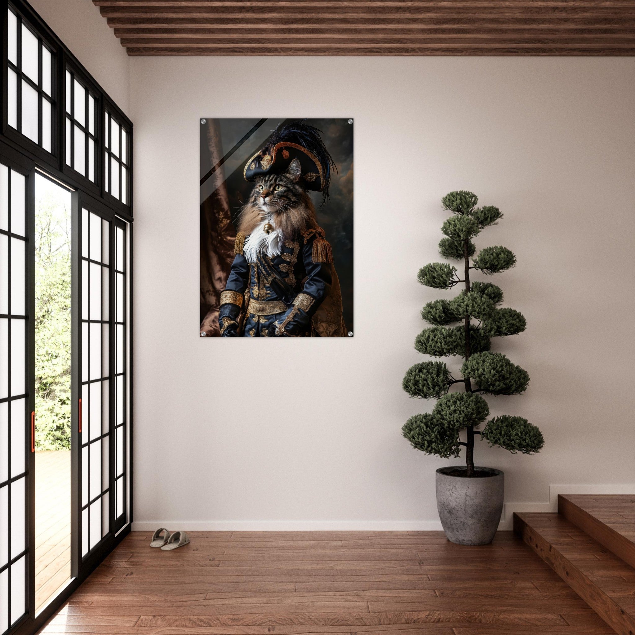 Acrylic Print Portrait - Baroque Military Commander Cat A fierce - looking - Ai Art Force