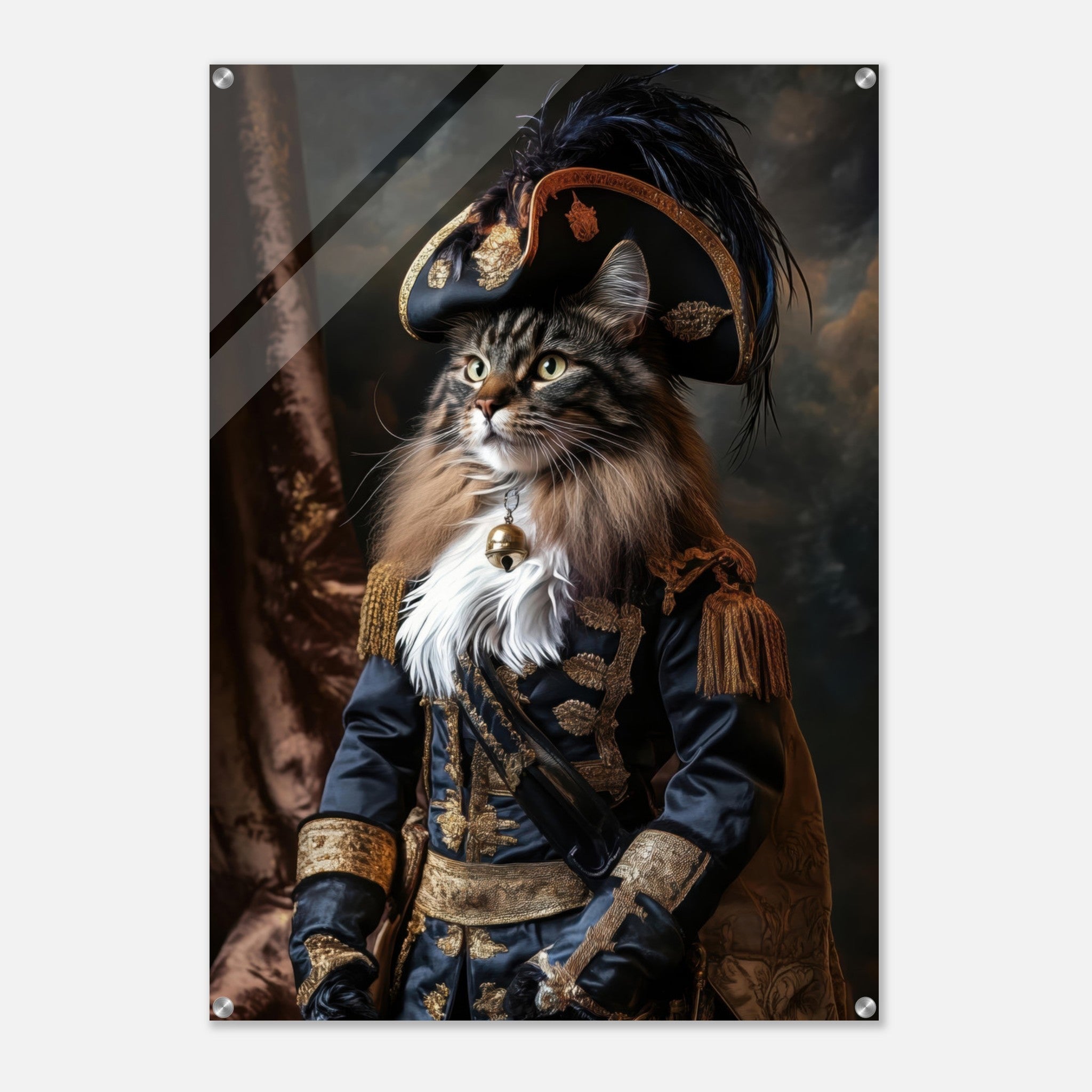 Acrylic Print Portrait - Baroque Military Commander Cat A fierce - looking - Ai Art Force