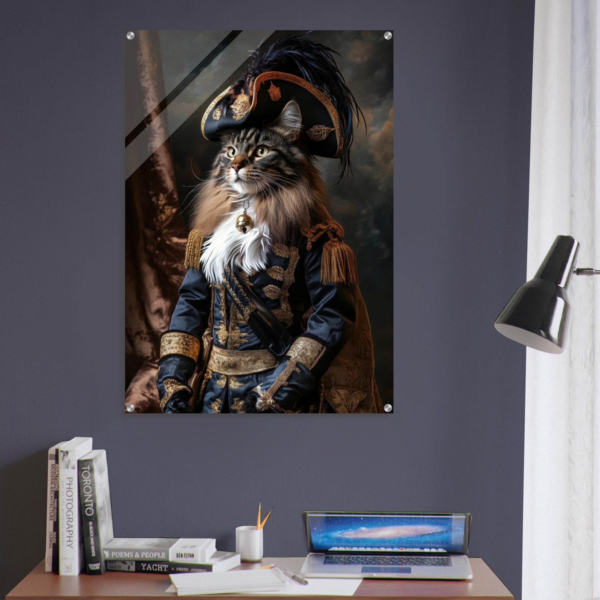 Acrylic Print Portrait - Baroque Military Commander Cat A fierce - looking - Ai Art Force