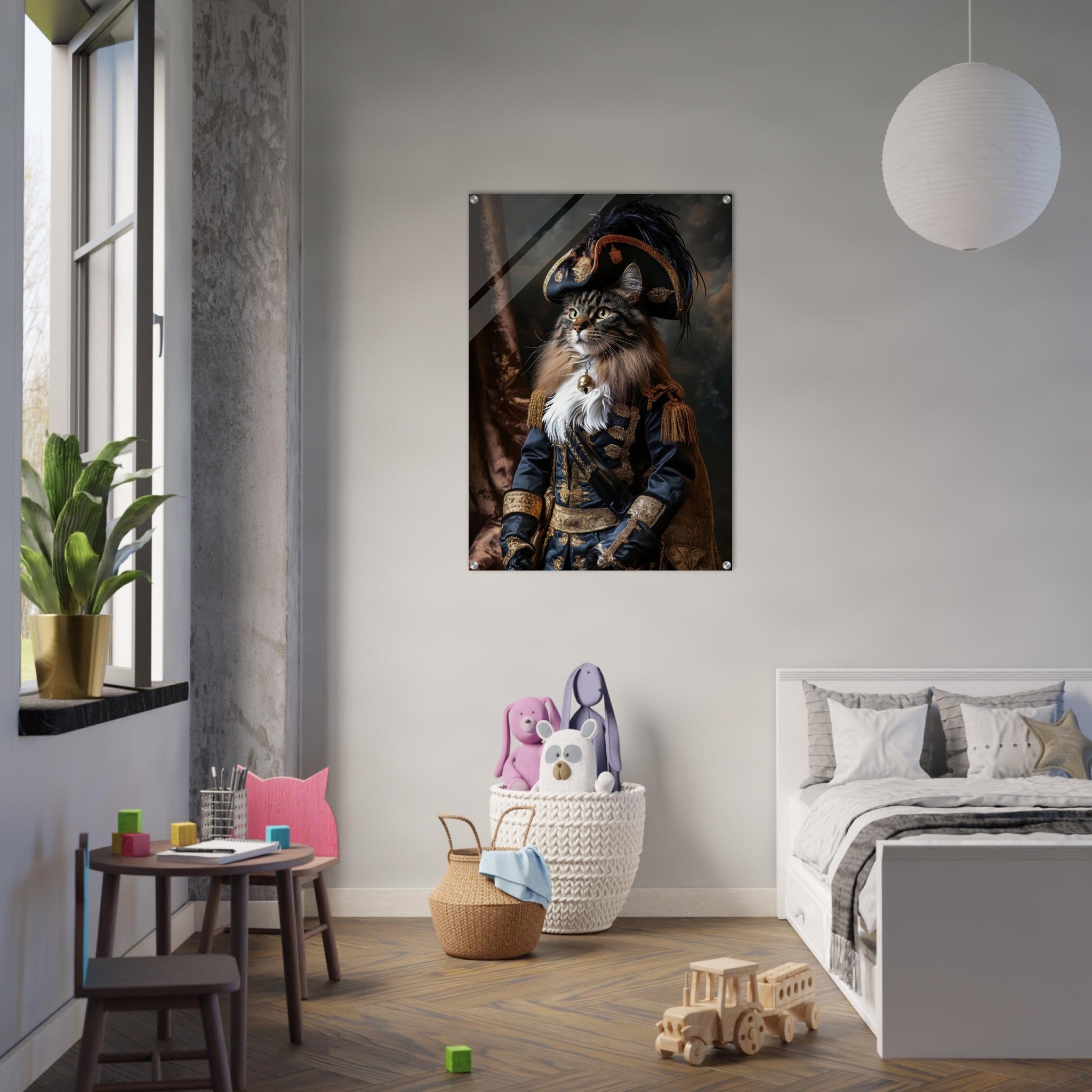 Acrylic Print Portrait - Baroque Military Commander Cat A fierce - looking - Ai Art Force