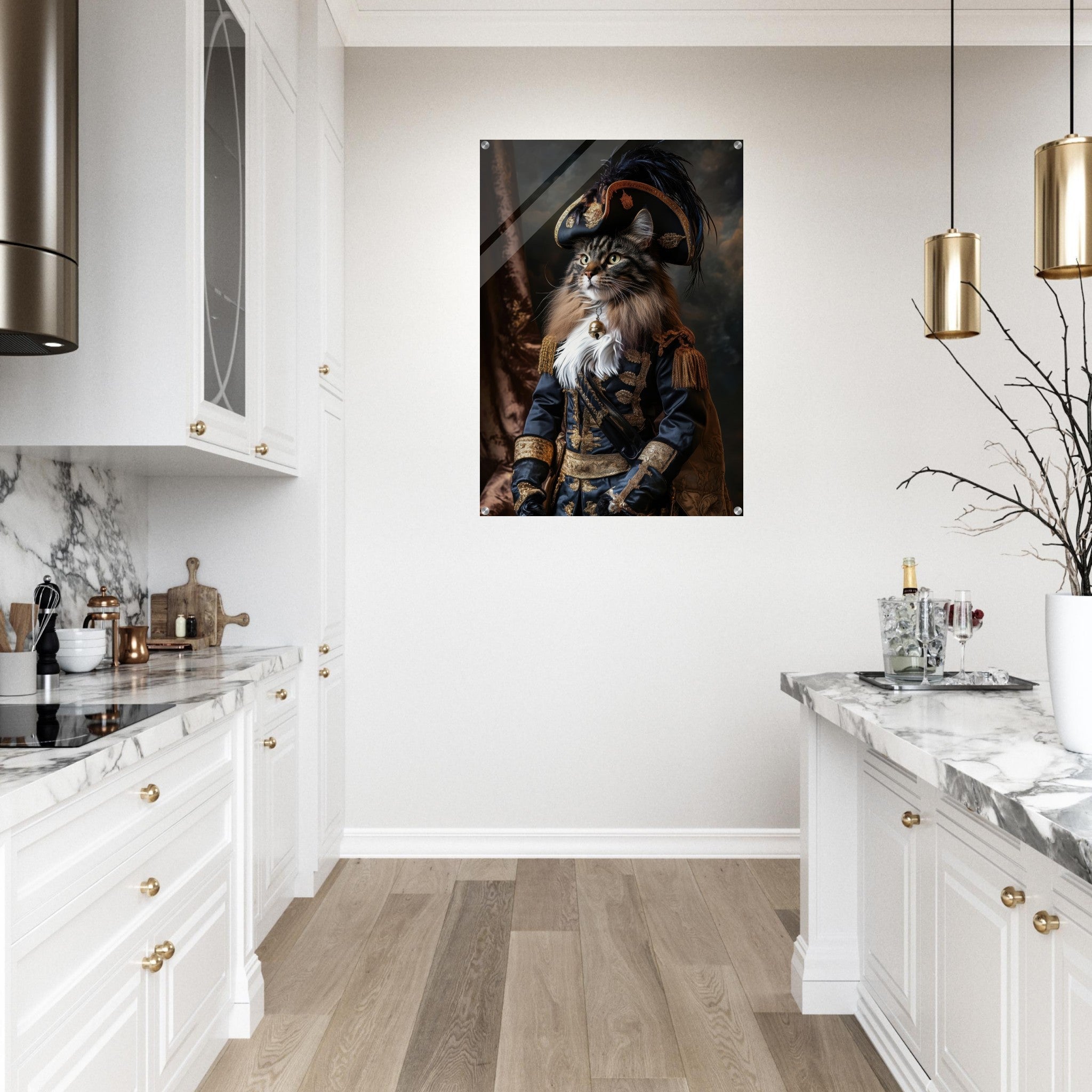 Acrylic Print Portrait - Baroque Military Commander Cat A fierce - looking - Ai Art Force