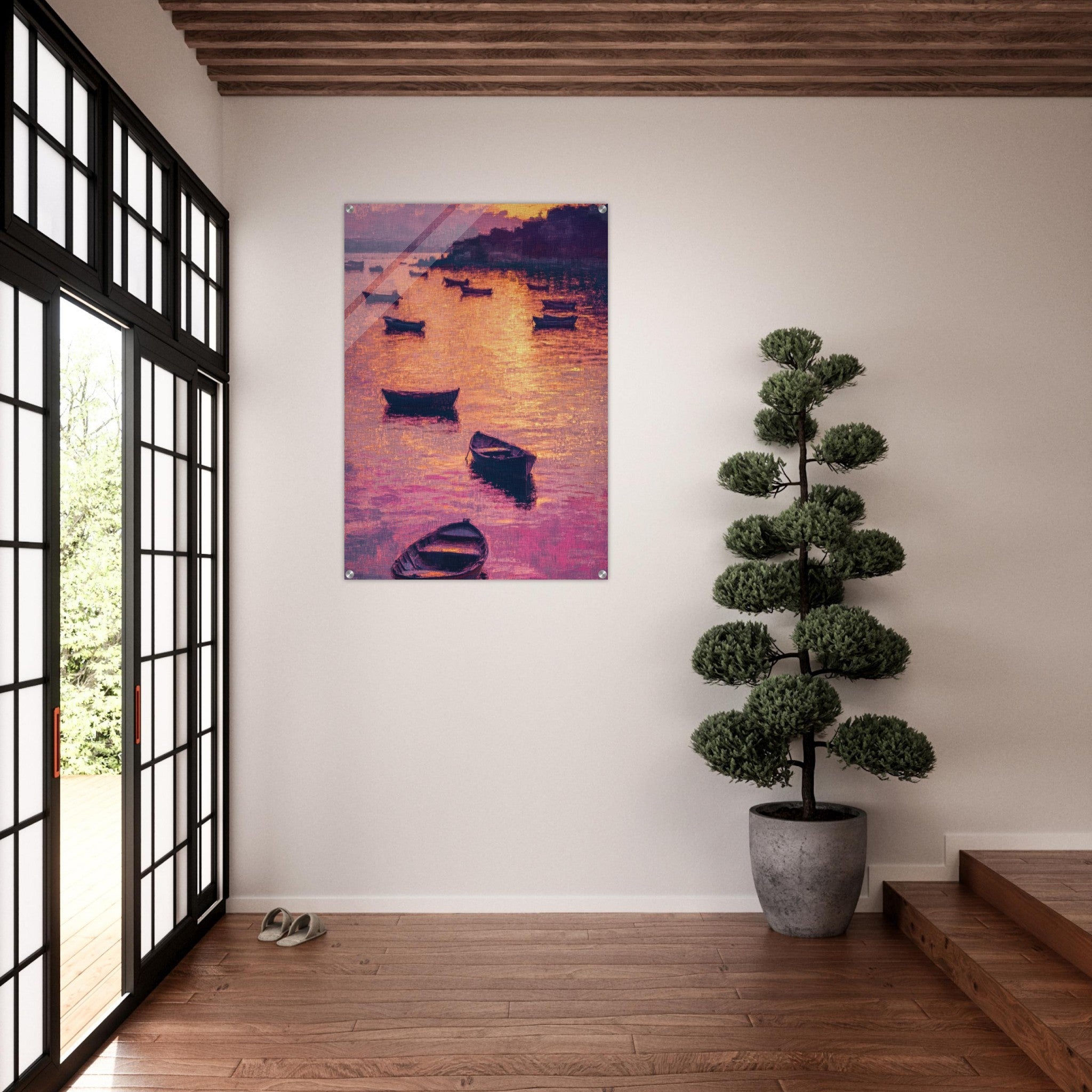 Acrylic Print Portrait - Boats at Dusk A harbor filled with gently rocky - Ai Art Force