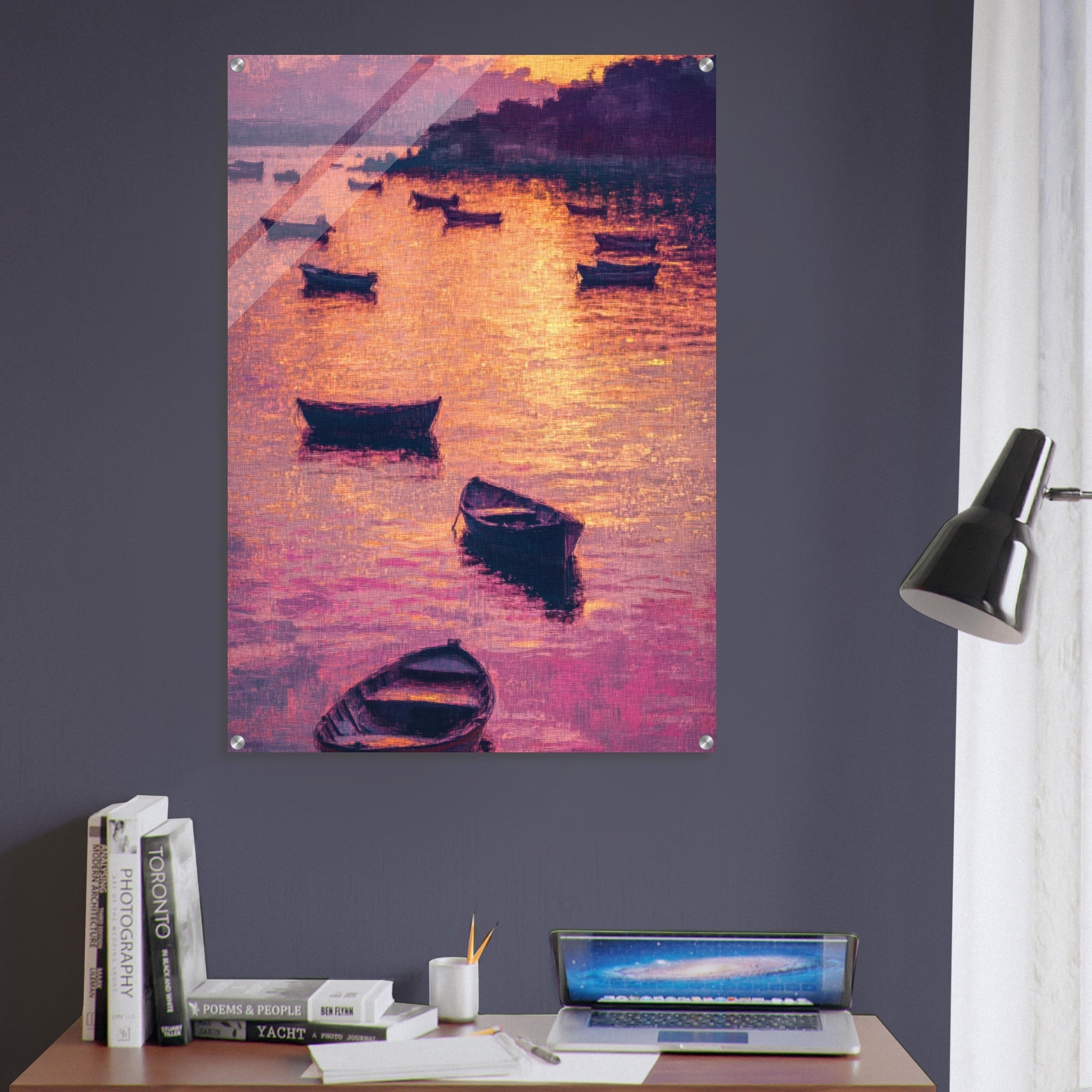 Acrylic Print Portrait - Boats at Dusk A harbor filled with gently rocky - Ai Art Force