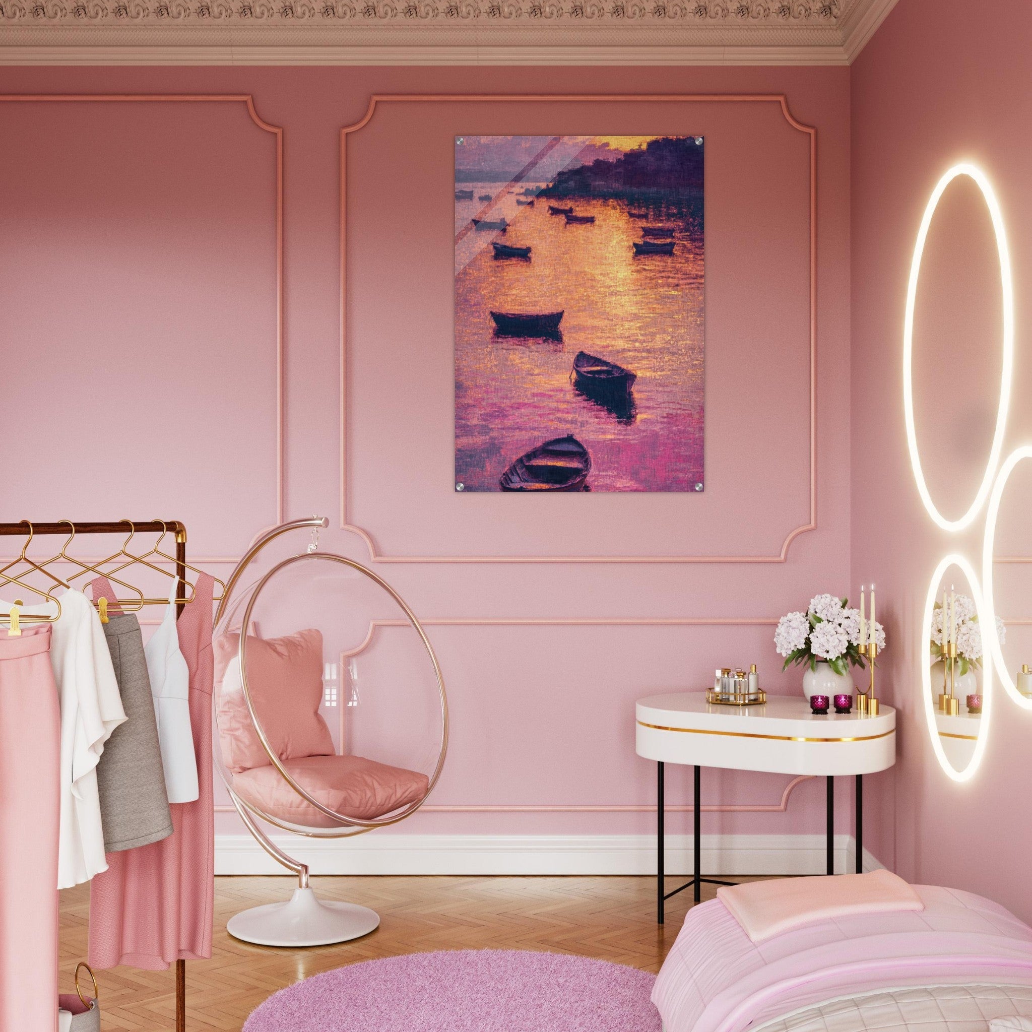 Acrylic Print Portrait - Boats at Dusk A harbor filled with gently rocky - Ai Art Force