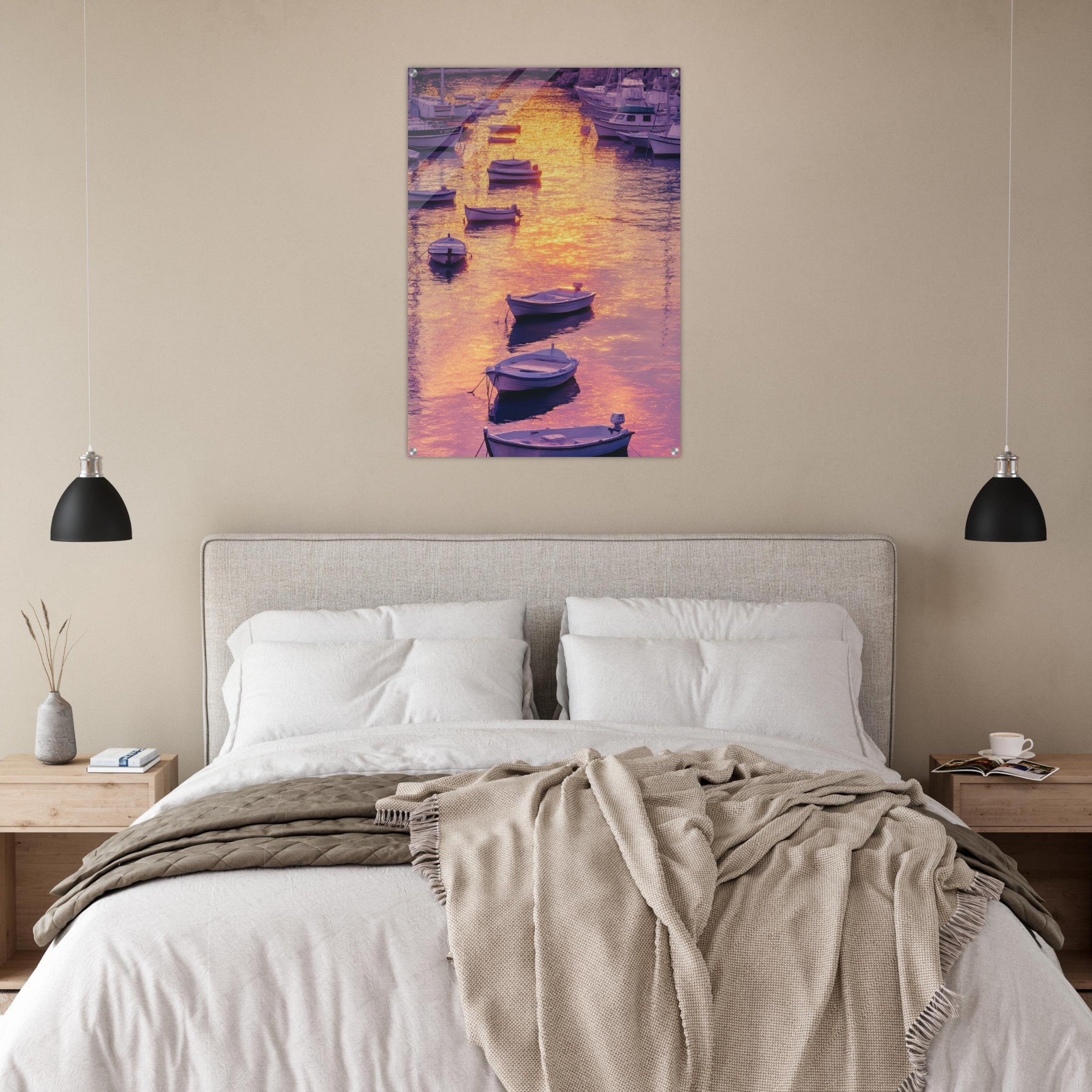 Acrylic Print Portrait - Boats at Dusk A harbor filled with gently rocky 4 - Shop Ai Art WebShop - Digital Art online Store