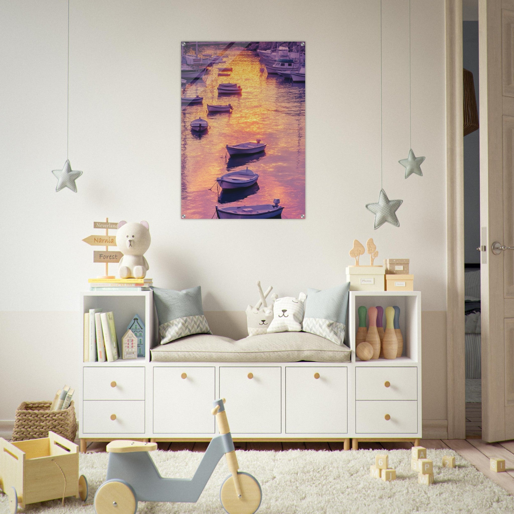 Acrylic Print Portrait - Boats at Dusk A harbor filled with gently rocky 4 - Shop Ai Art WebShop - Digital Art online Store