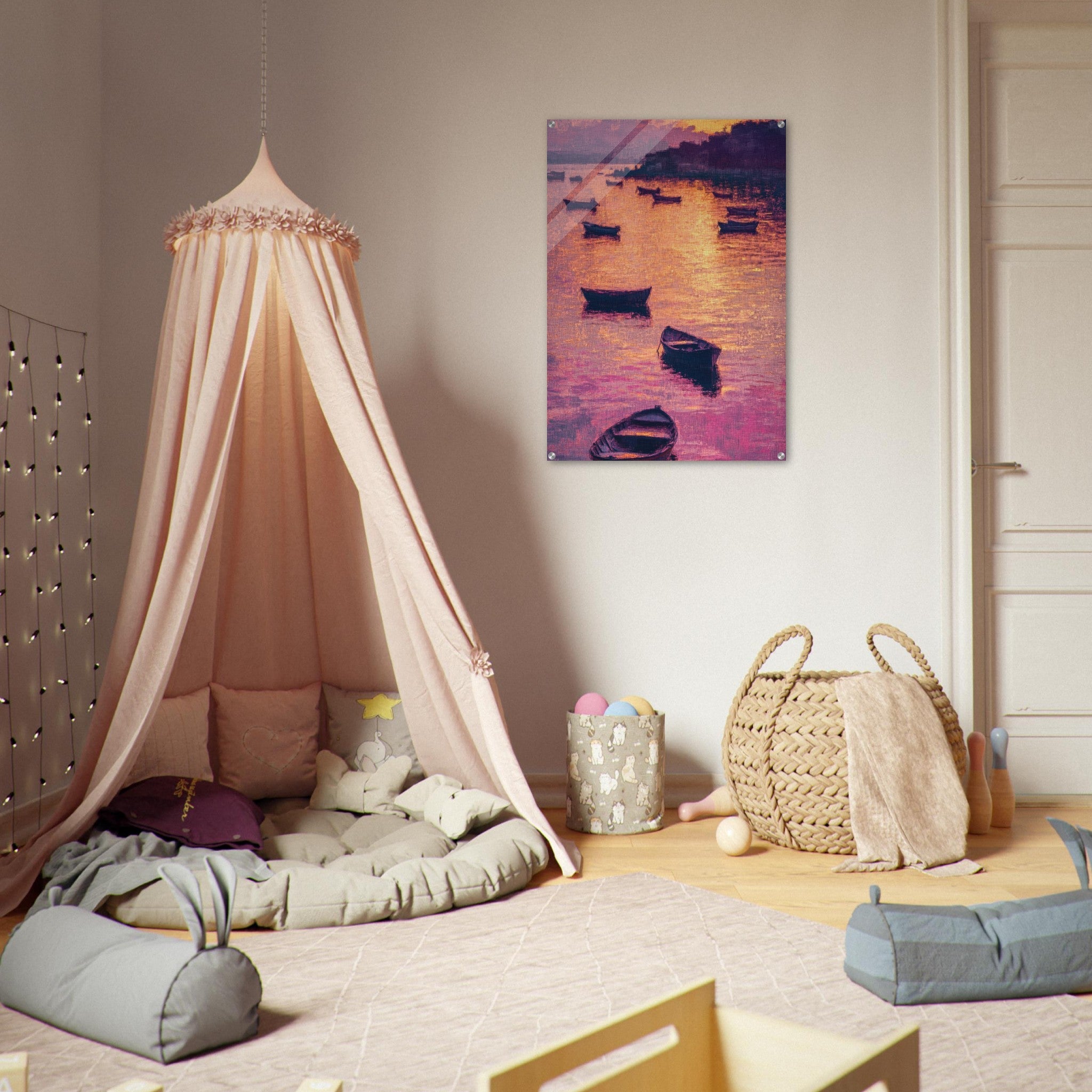 Acrylic Print Portrait - Boats at Dusk A harbor filled with gently rocky - Ai Art Force