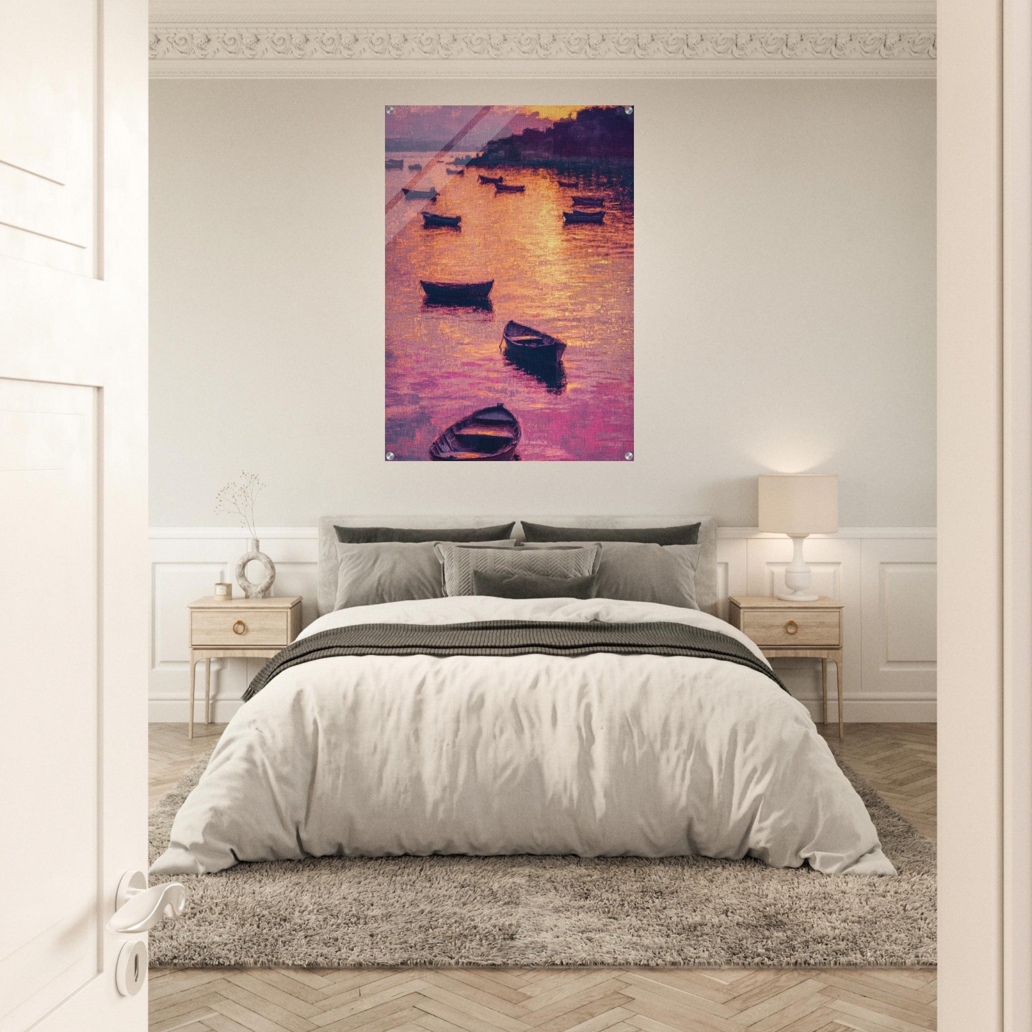 Acrylic Print Portrait - Boats at Dusk A harbor filled with gently rocky - Ai Art Force