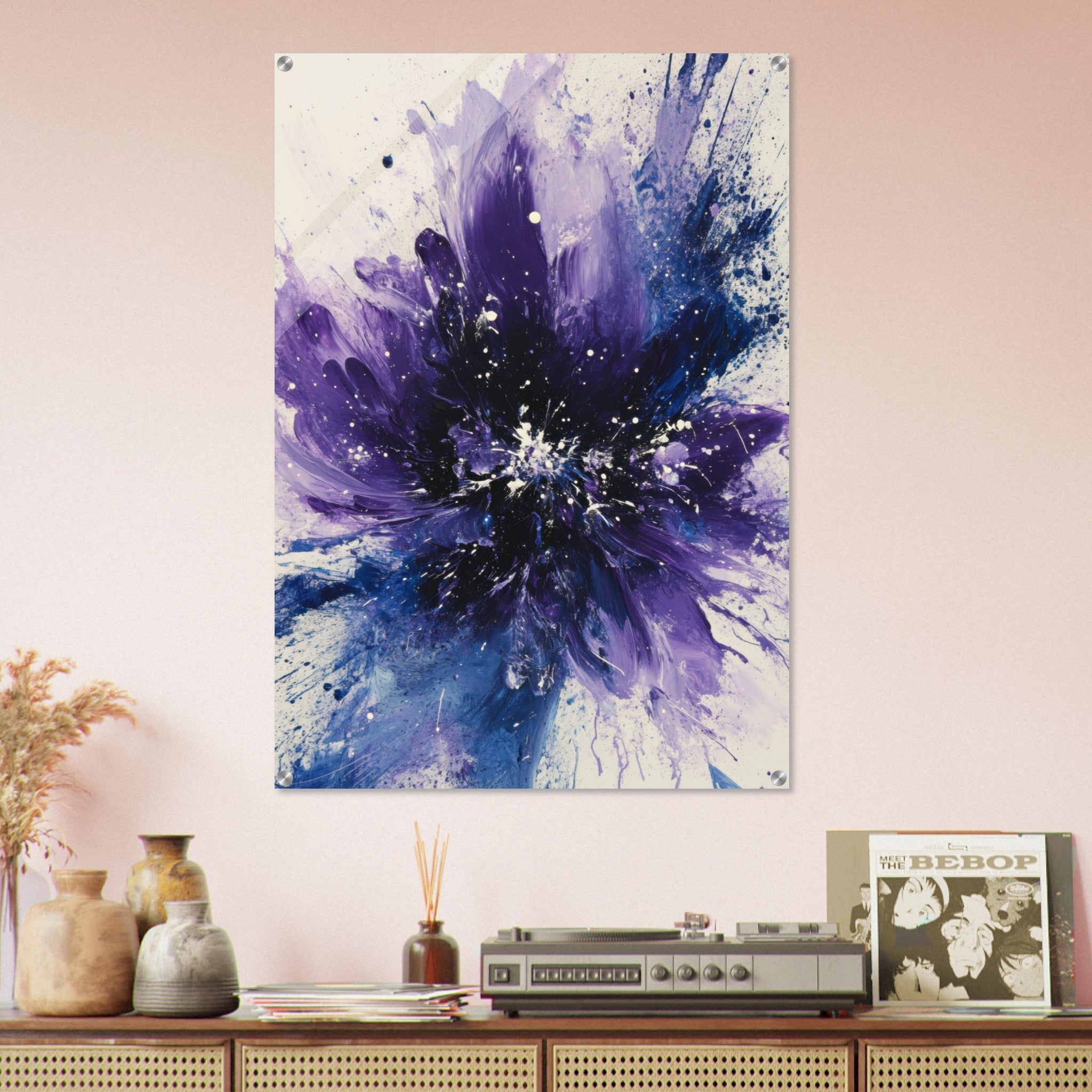 Acrylic Print Portrait - Cosmic Bloom An abstract explosion of deep purple - Shop Ai Art WebShop - Digital Art online Store