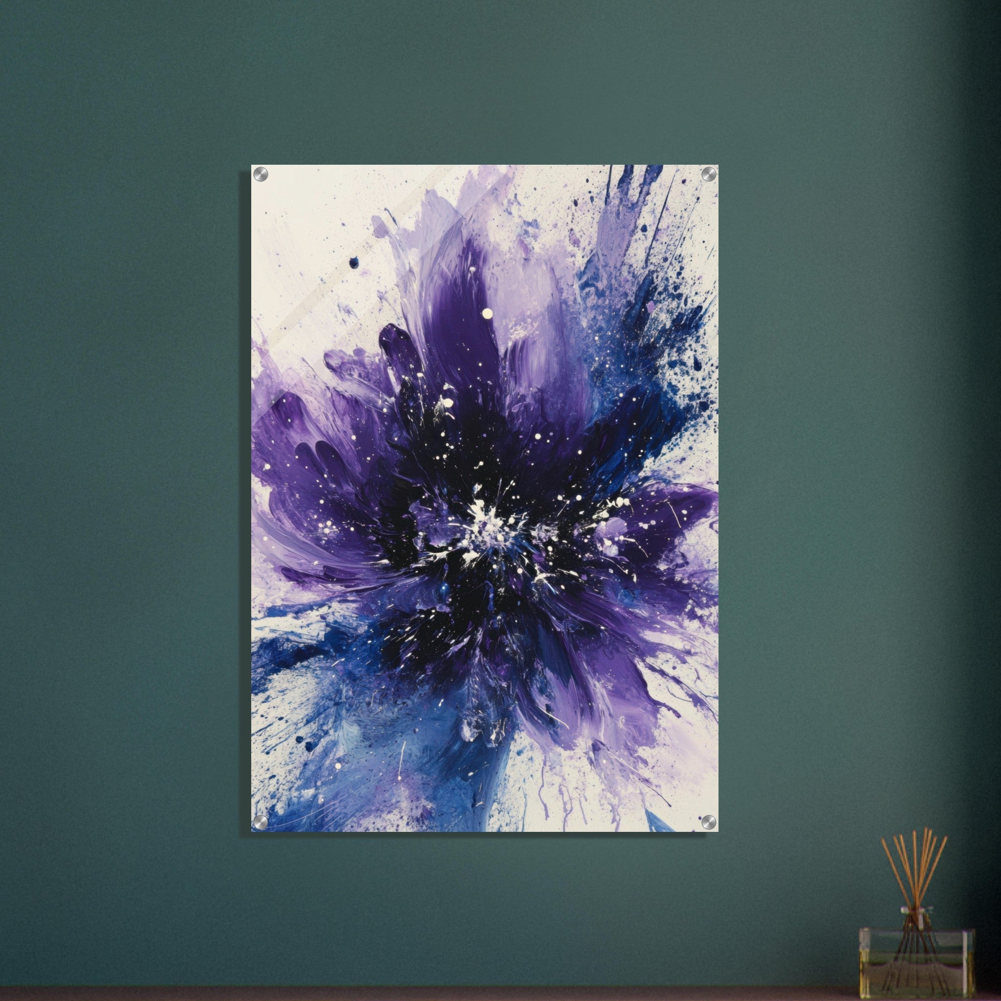 Acrylic Print Portrait - Cosmic Bloom An abstract explosion of deep purple - Shop Ai Art WebShop - Digital Art online Store