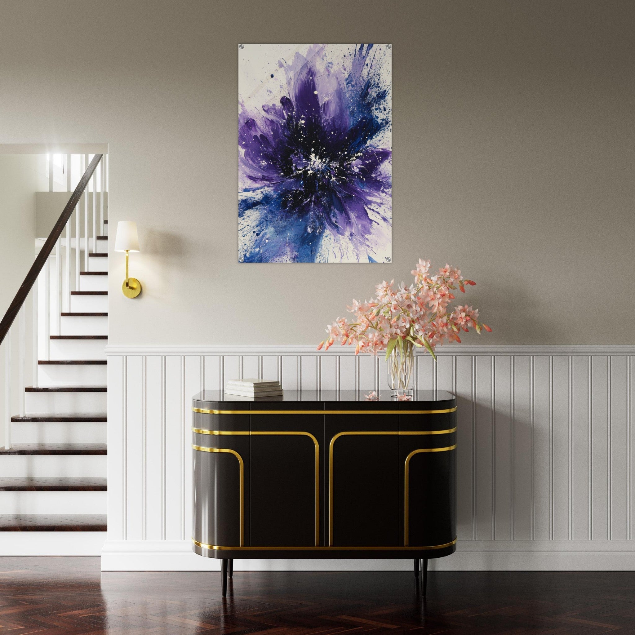 Acrylic Print Portrait - Cosmic Bloom An abstract explosion of deep purple - Shop Ai Art WebShop - Digital Art online Store