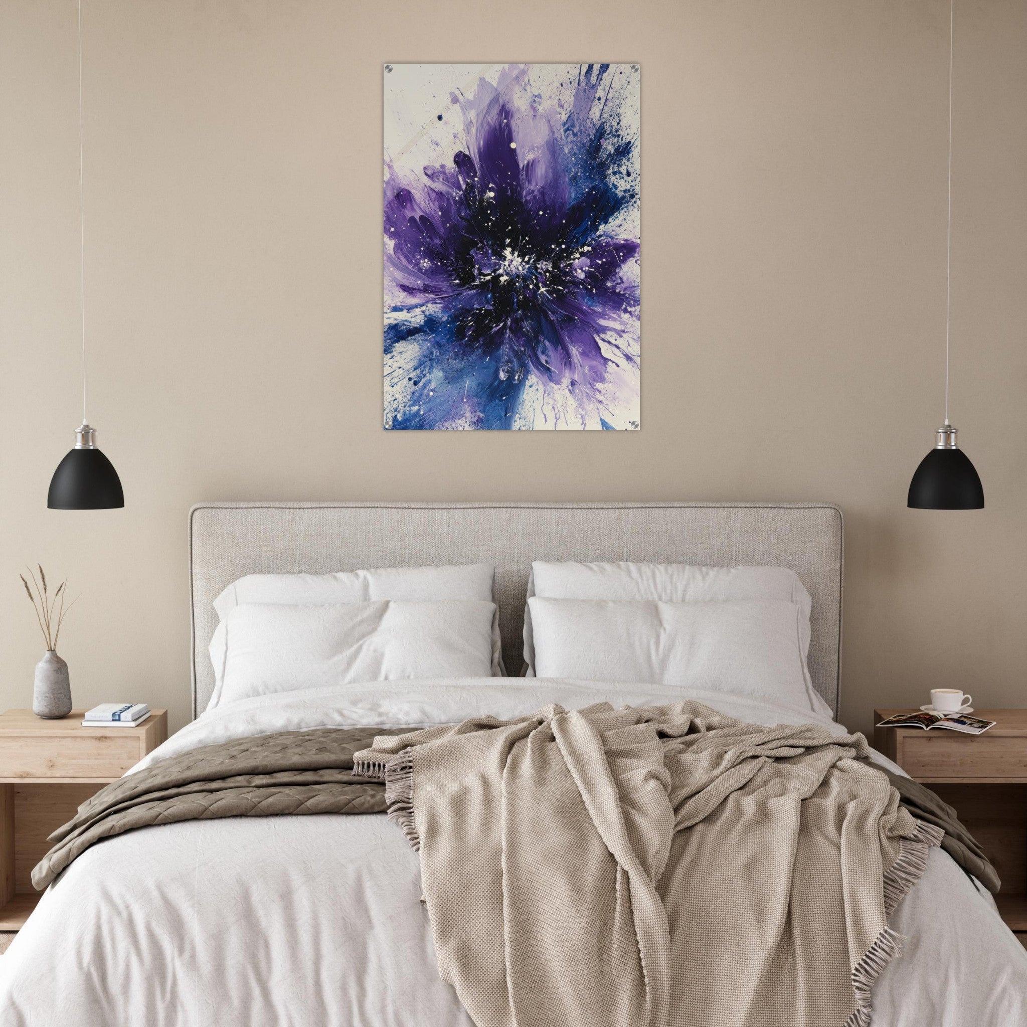 Acrylic Print Portrait - Cosmic Bloom An abstract explosion of deep purple - Shop Ai Art WebShop - Digital Art online Store