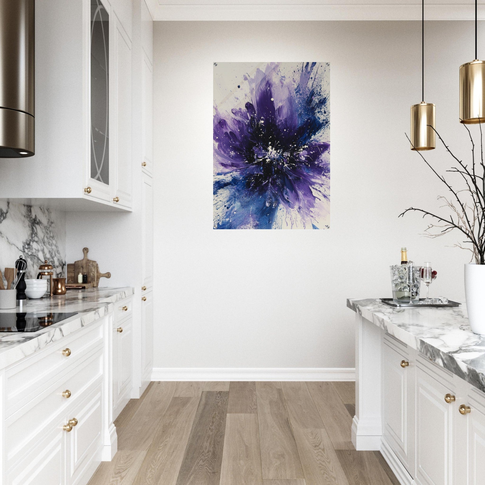 Acrylic Print Portrait - Cosmic Bloom An abstract explosion of deep purple - Shop Ai Art WebShop - Digital Art online Store