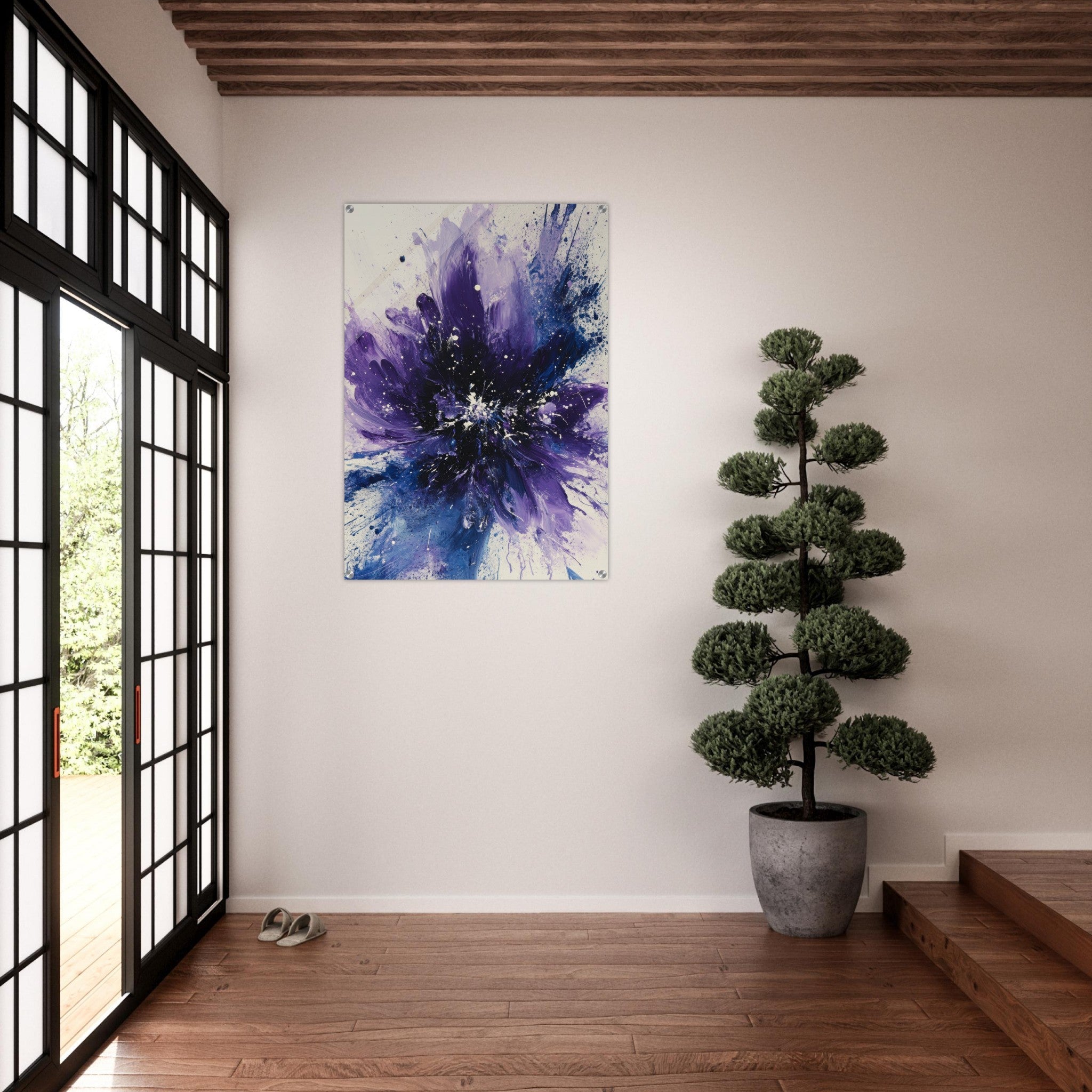 Acrylic Print Portrait - Cosmic Bloom An abstract explosion of deep purple - Shop Ai Art WebShop - Digital Art online Store