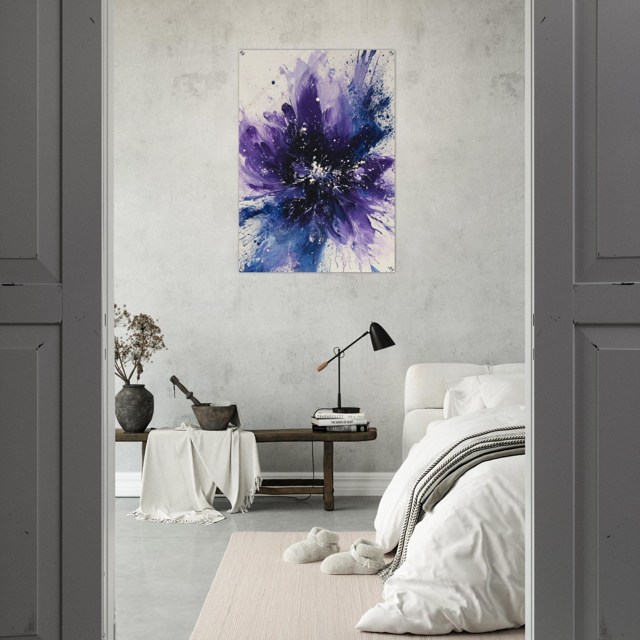 Acrylic Print Portrait - Cosmic Bloom An abstract explosion of deep purple - Shop Ai Art WebShop - Digital Art online Store