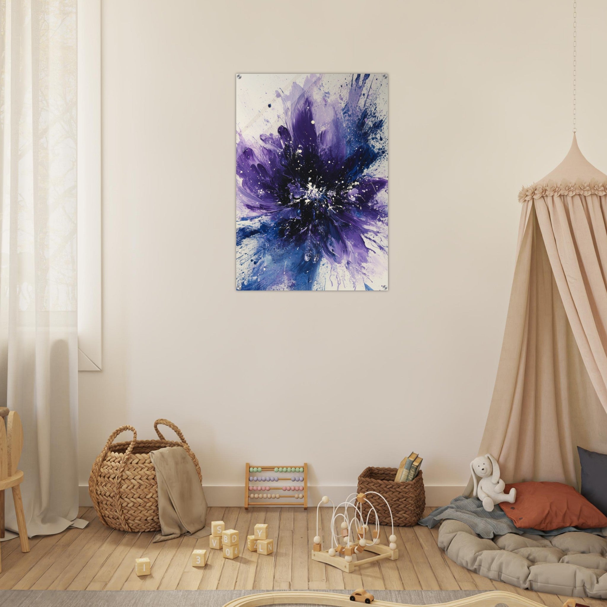 Acrylic Print Portrait - Cosmic Bloom An abstract explosion of deep purple - Shop Ai Art WebShop - Digital Art online Store