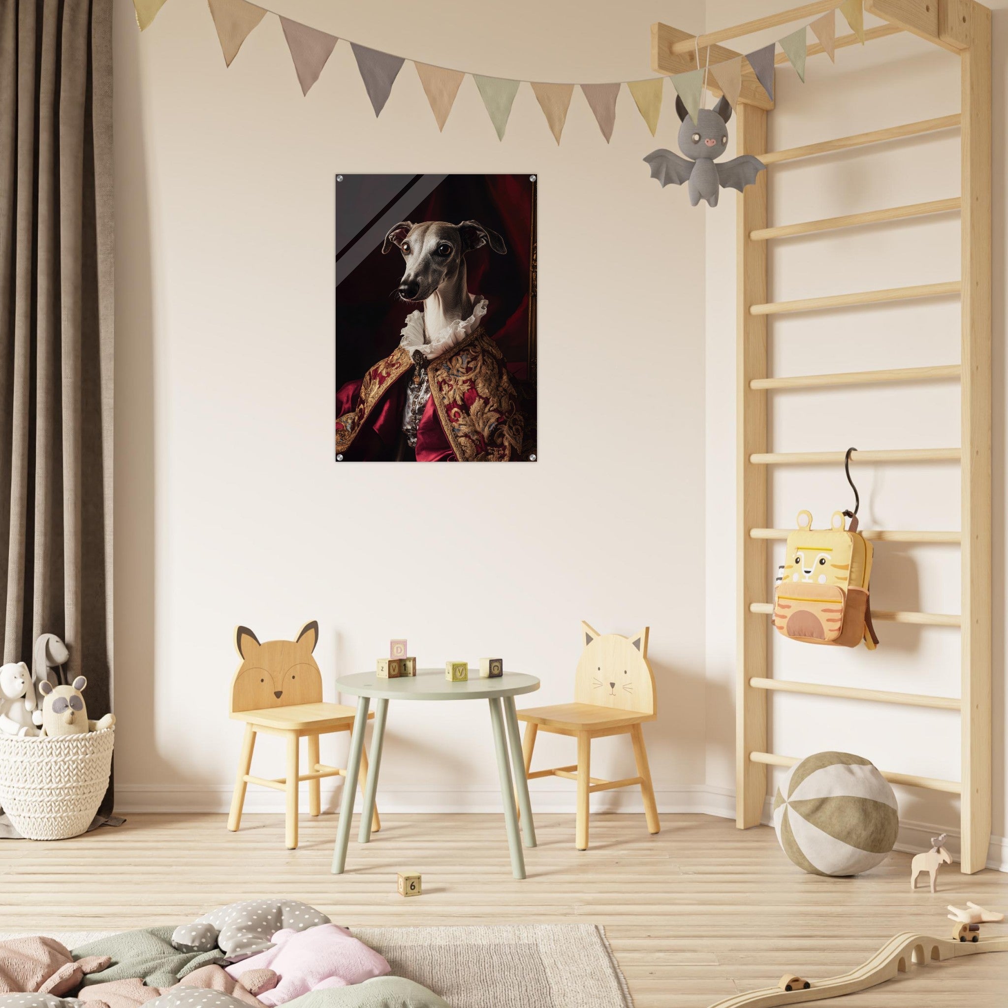 Acrylic Print Portrait - Elegant Baroque Greyhound Portrait A sleek grey 3 - Ai Art Force