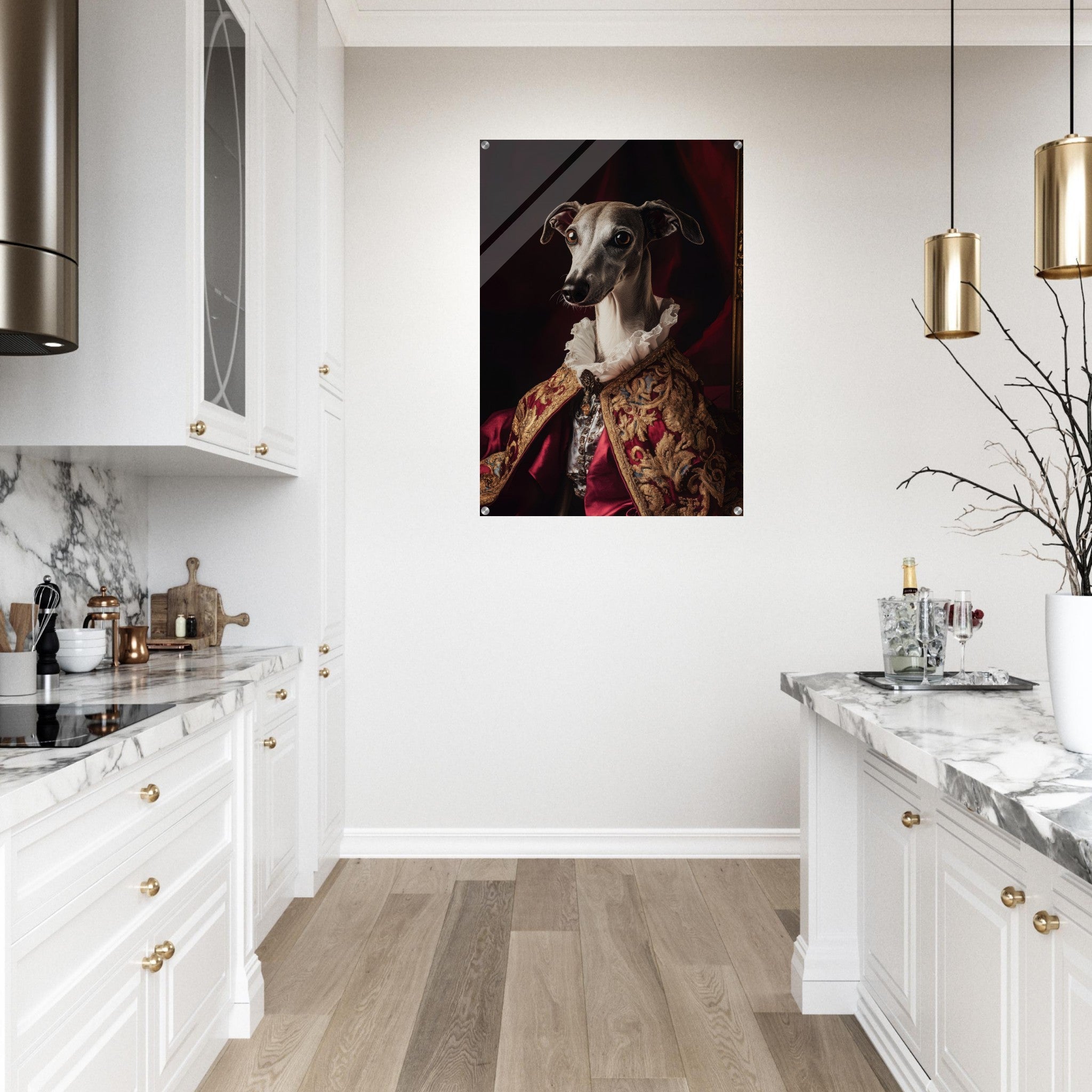 Acrylic Print Portrait - Elegant Baroque Greyhound Portrait A sleek grey 3 - Ai Art Force