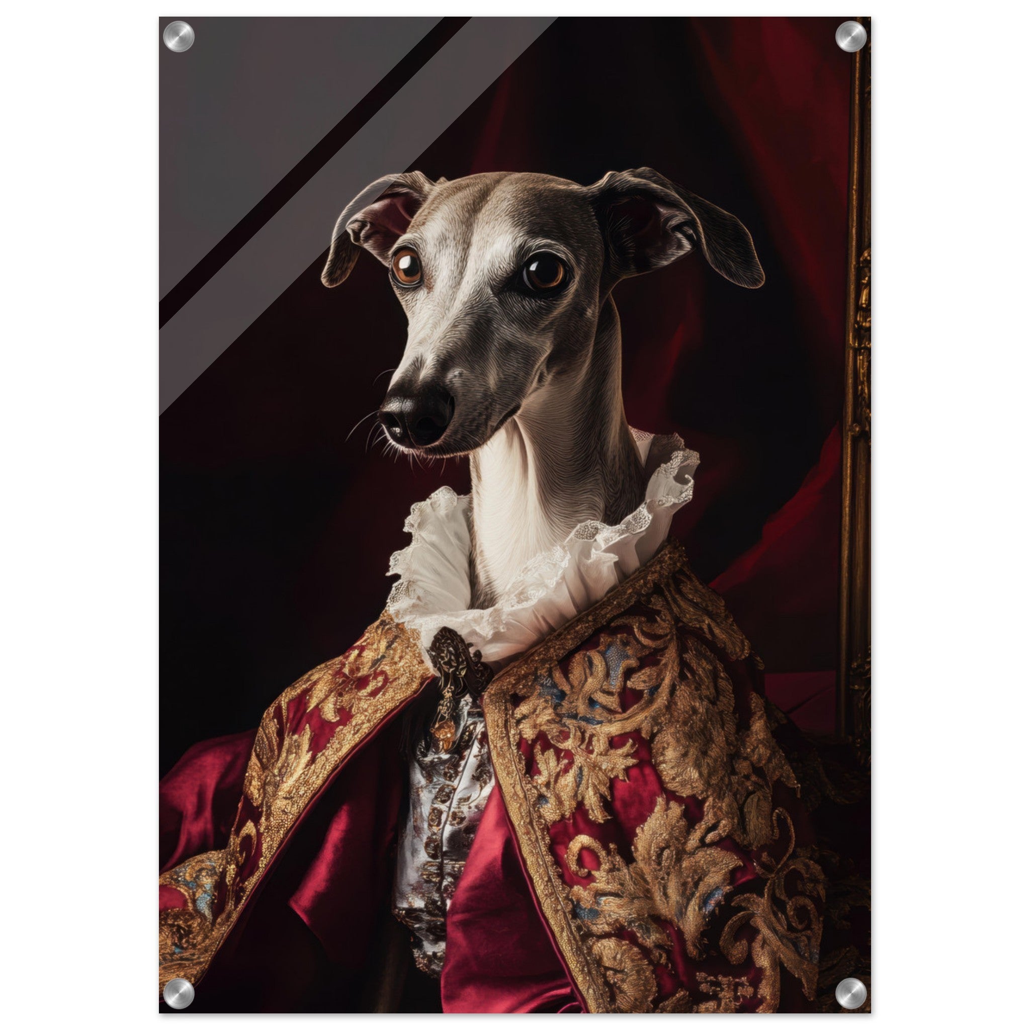 Acrylic Print Portrait - Elegant Baroque Greyhound Portrait A sleek grey 3 - Ai Art Force