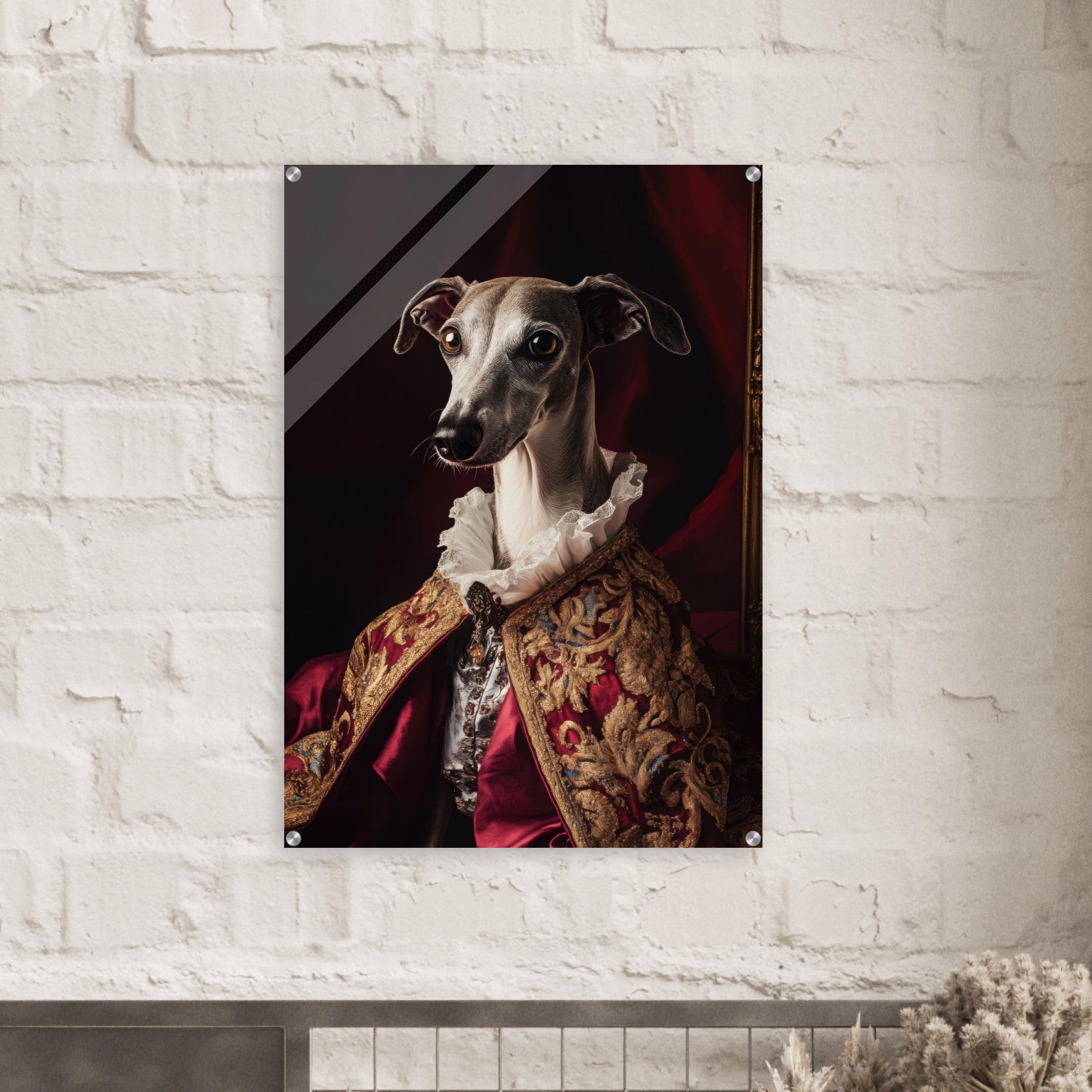 Acrylic Print Portrait - Elegant Baroque Greyhound Portrait A sleek grey 3 - Ai Art Force