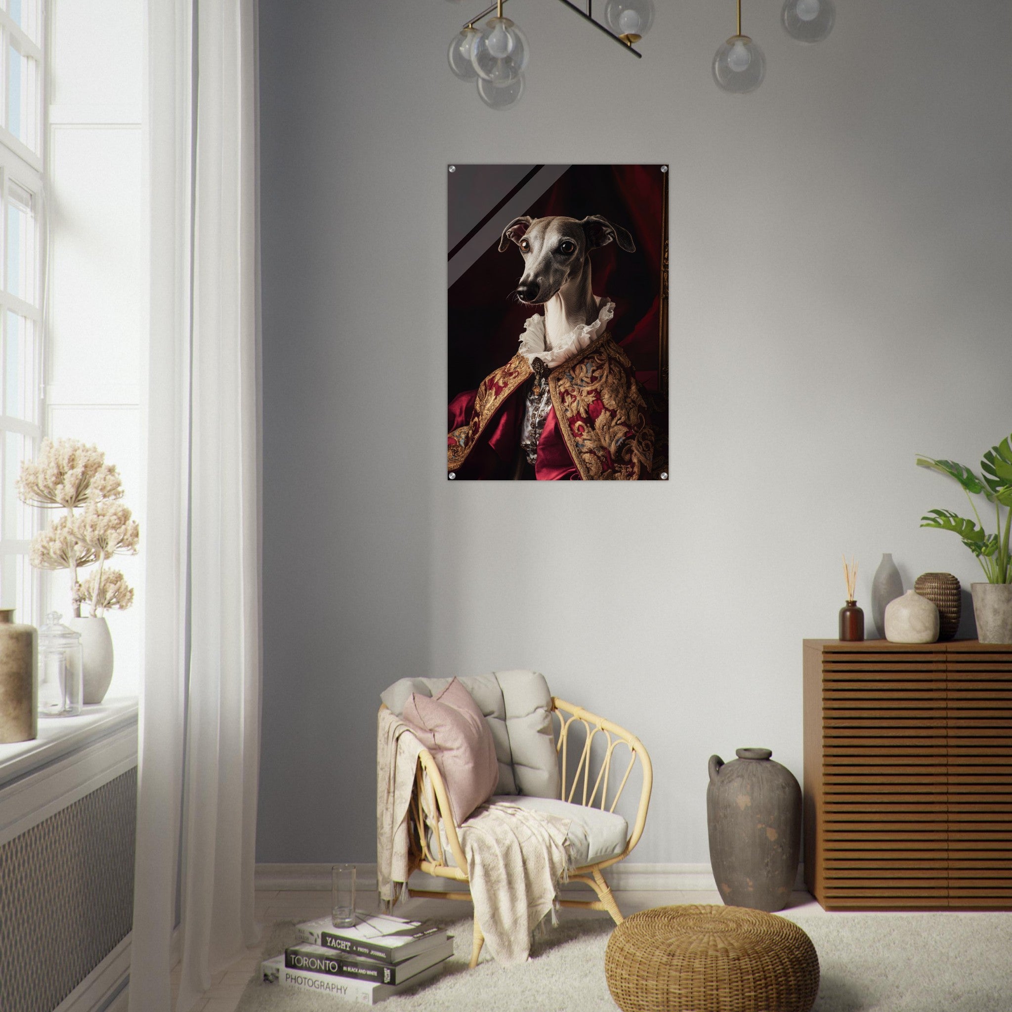 Acrylic Print Portrait - Elegant Baroque Greyhound Portrait A sleek grey 3 - Ai Art Force