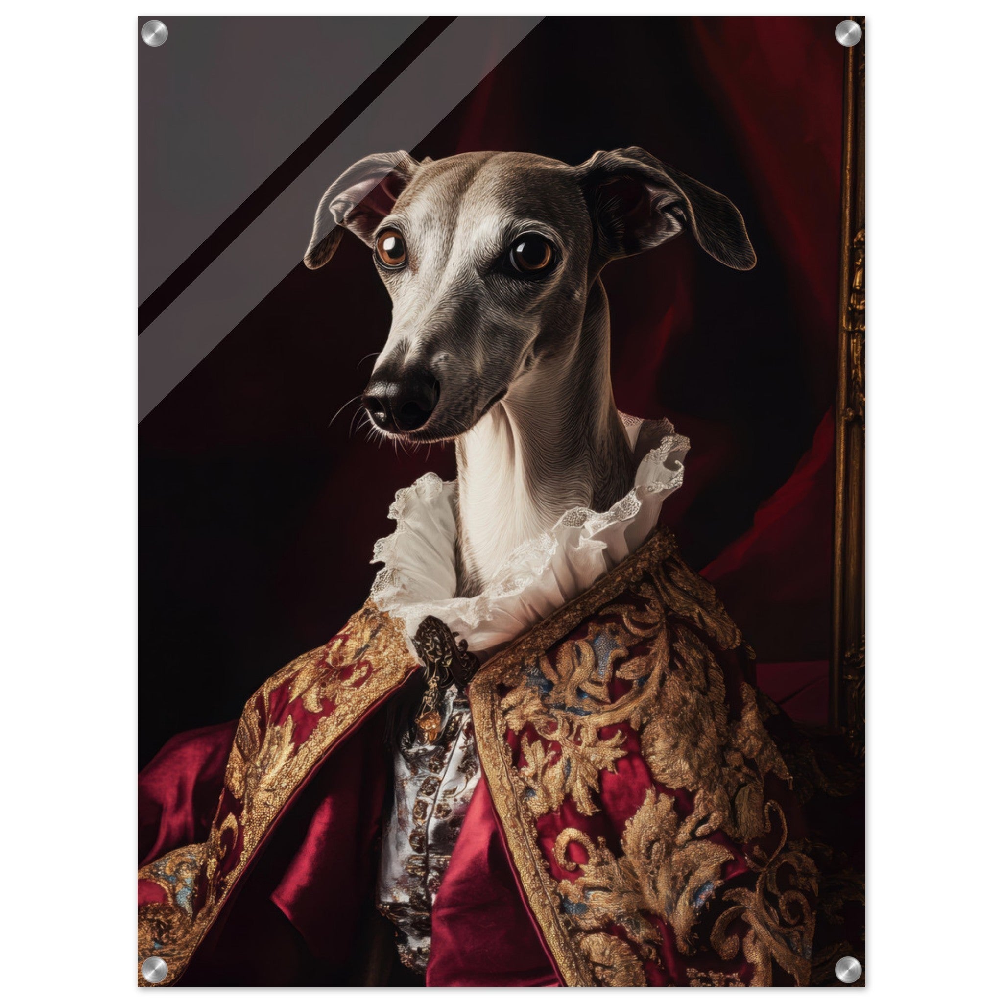 Acrylic Print Portrait - Elegant Baroque Greyhound Portrait A sleek grey 3 - Ai Art Force