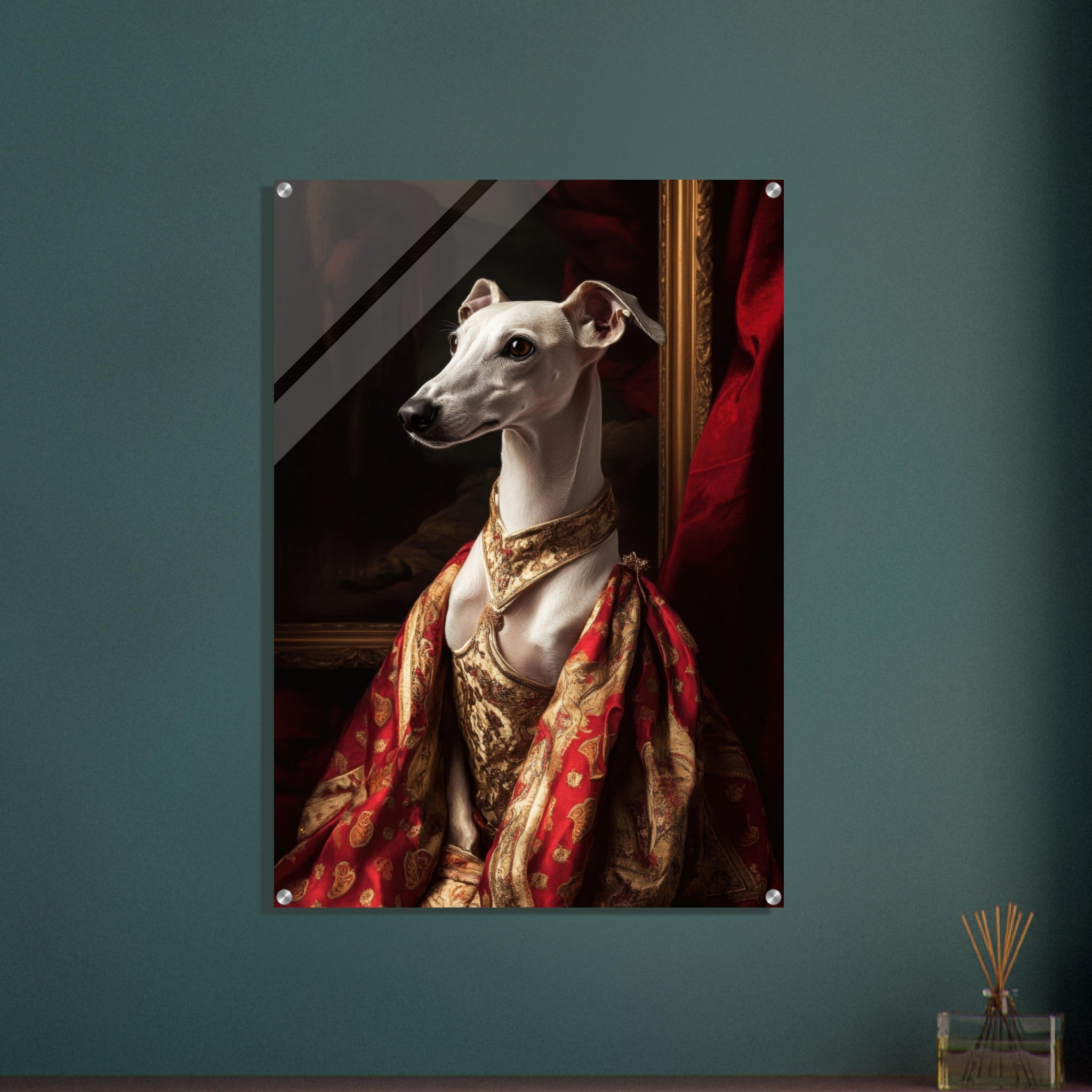 Acrylic Print Portrait - Elegant Baroque Greyhound Portrait A sleek grey - Shop Ai Art WebShop - Digital Art online Store
