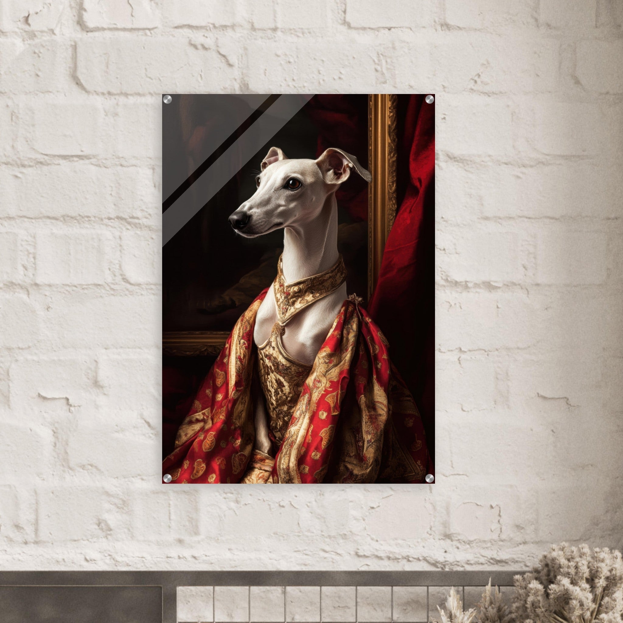 Acrylic Print Portrait - Elegant Baroque Greyhound Portrait A sleek grey - Shop Ai Art WebShop - Digital Art online Store