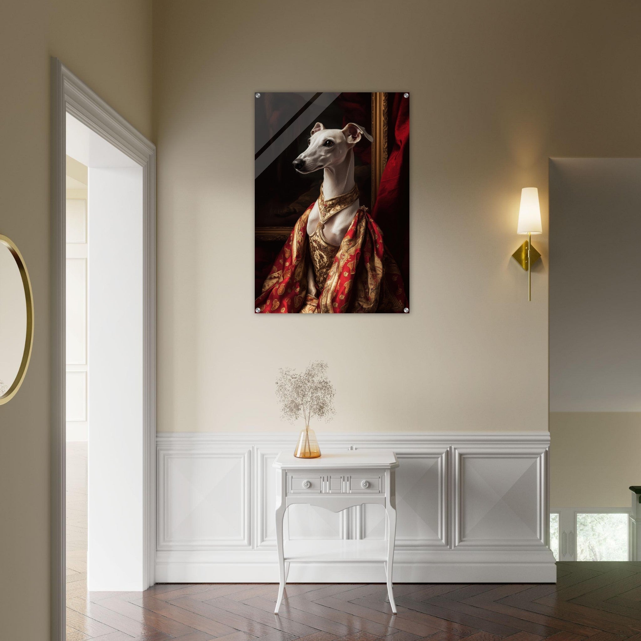 Acrylic Print Portrait - Elegant Baroque Greyhound Portrait A sleek grey - Shop Ai Art WebShop - Digital Art online Store