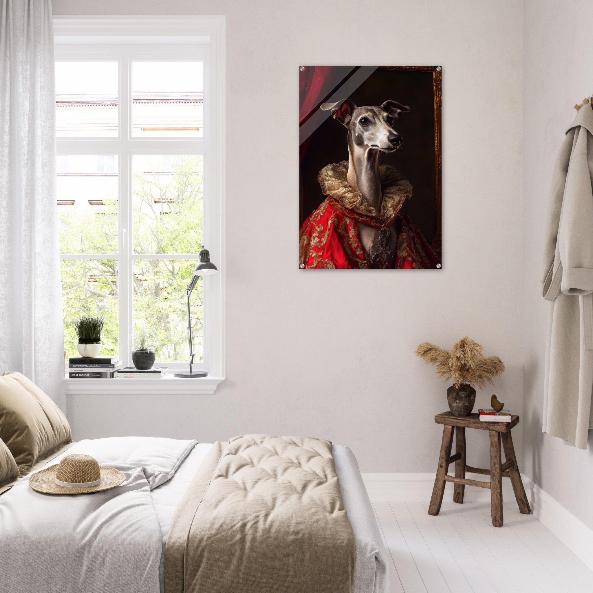 Acrylic Print Portrait - Elegant Baroque Greyhound Portrait A sleek grey 5 - Ai Art Force