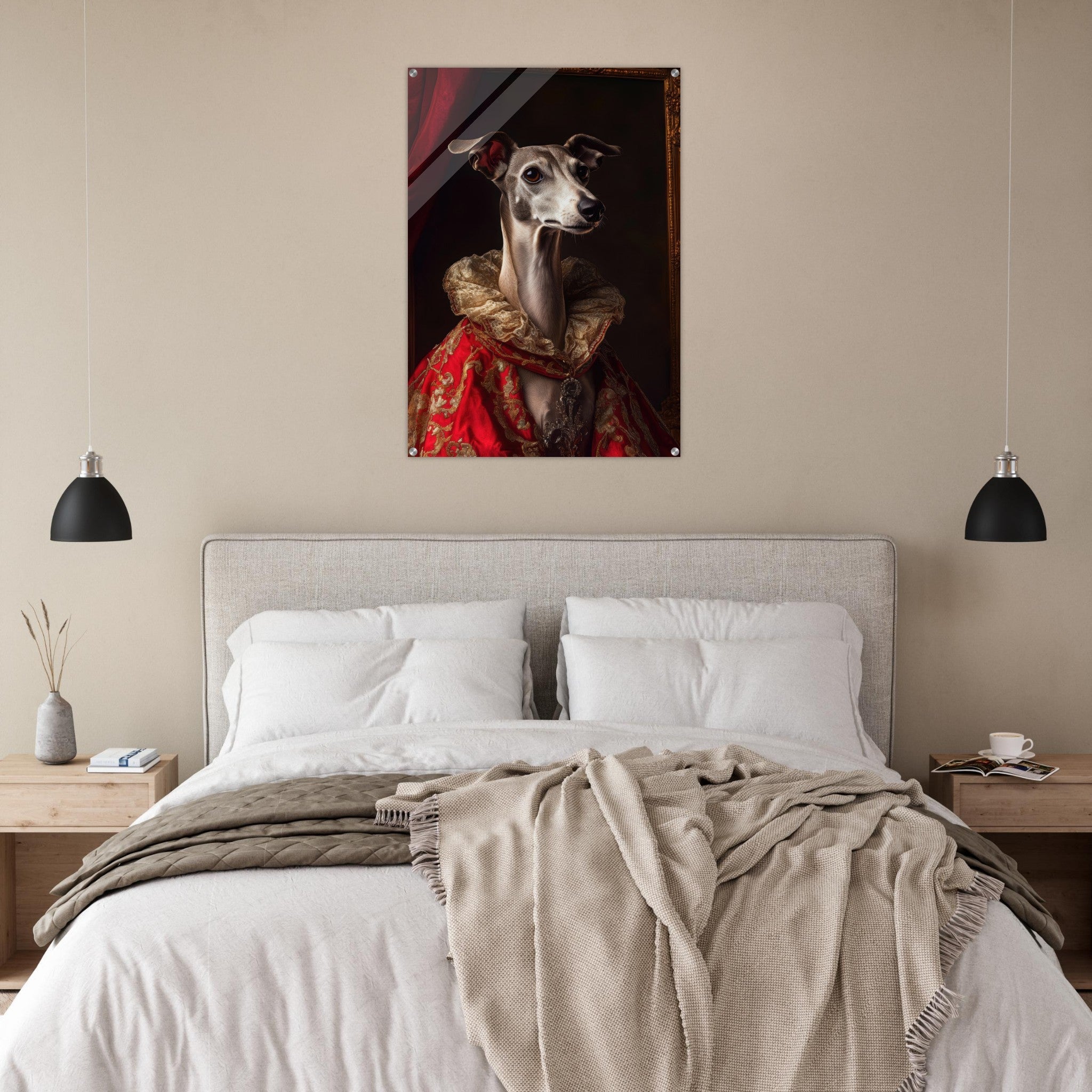 Acrylic Print Portrait - Elegant Baroque Greyhound Portrait A sleek grey 5 - Ai Art Force