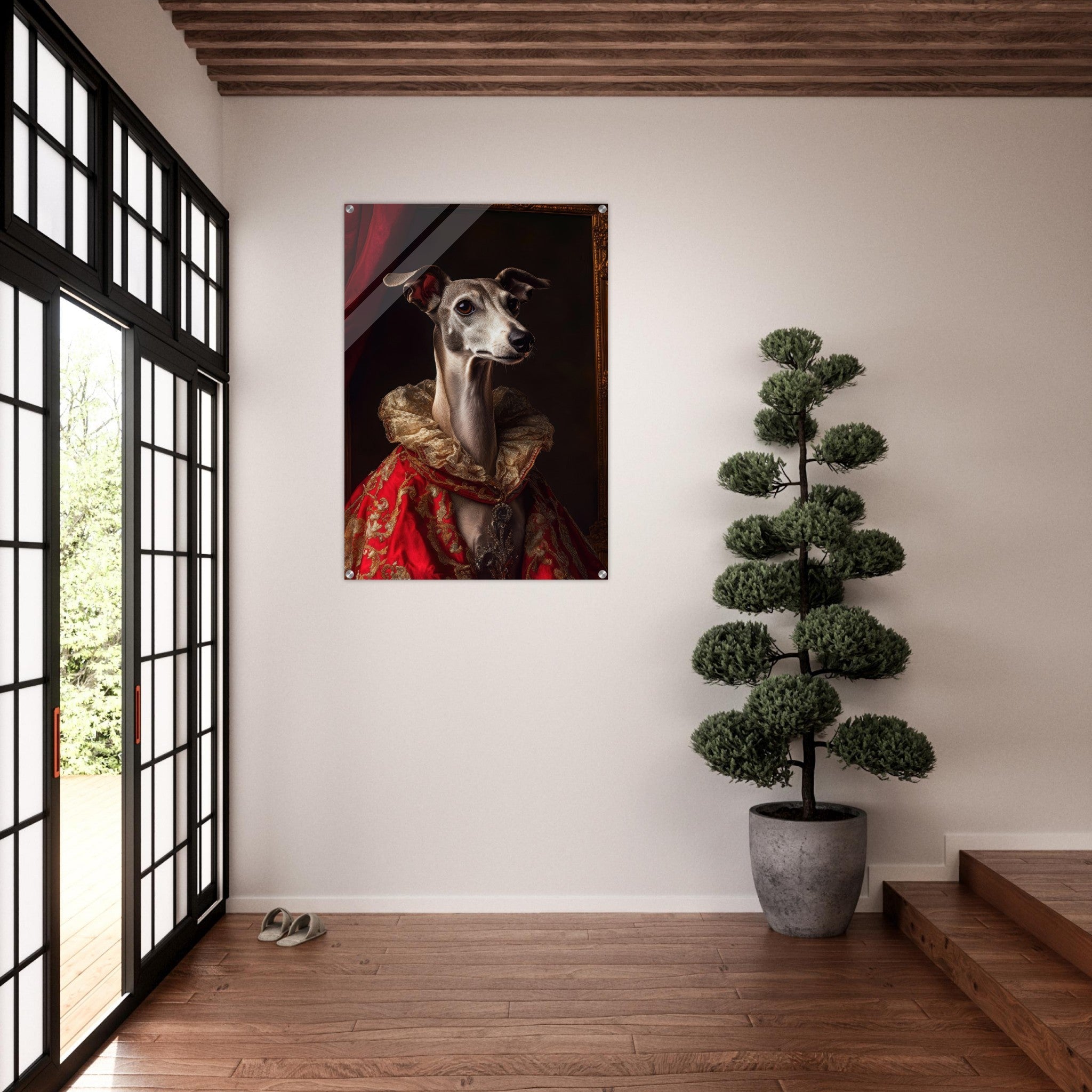 Acrylic Print Portrait - Elegant Baroque Greyhound Portrait A sleek grey 5 - Ai Art Force