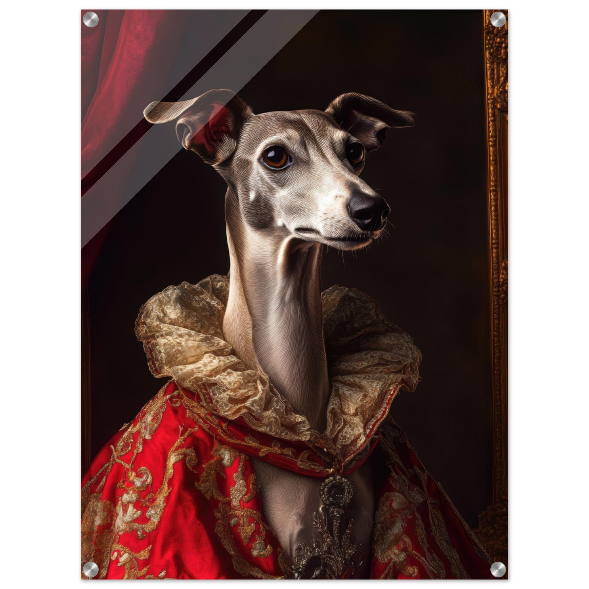 Acrylic Print Portrait - Elegant Baroque Greyhound Portrait A sleek grey 5 - Ai Art Force