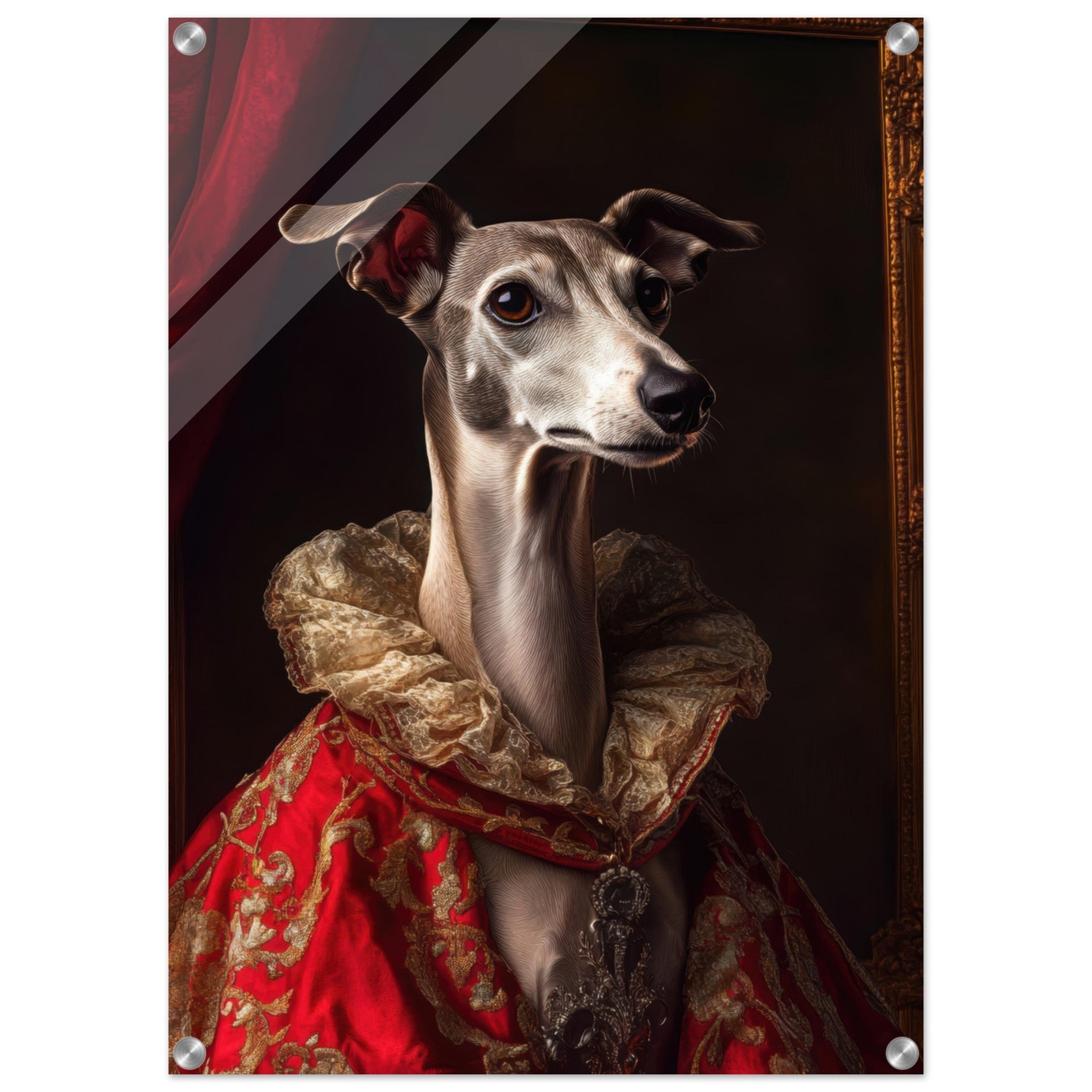 Acrylic Print Portrait - Elegant Baroque Greyhound Portrait A sleek grey 5 - Ai Art Force