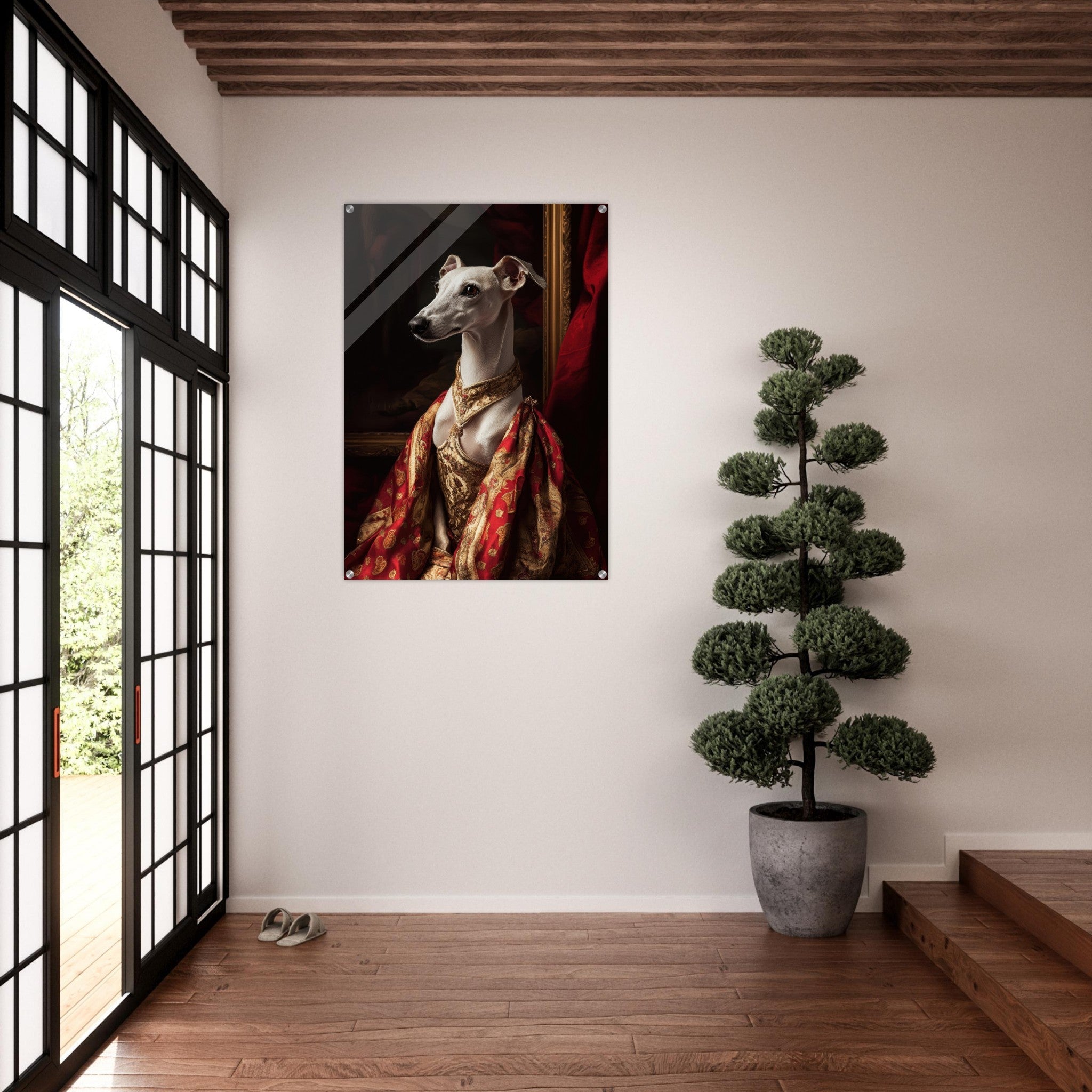 Acrylic Print Portrait - Elegant Baroque Greyhound Portrait A sleek grey - Shop Ai Art WebShop - Digital Art online Store