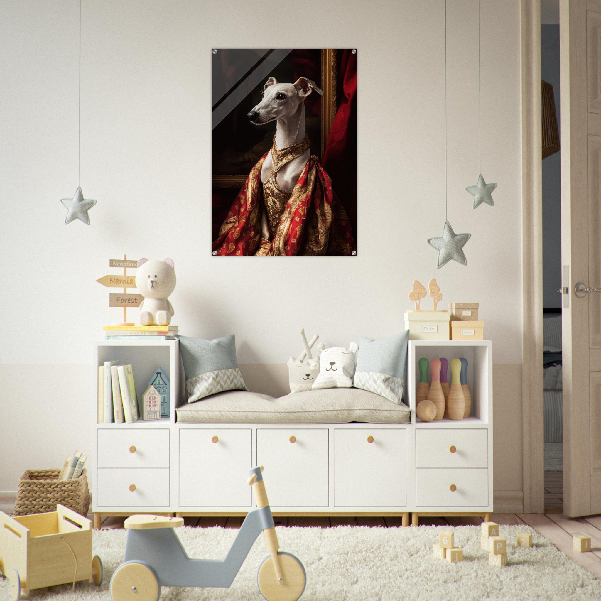 Acrylic Print Portrait - Elegant Baroque Greyhound Portrait A sleek grey - Shop Ai Art WebShop - Digital Art online Store