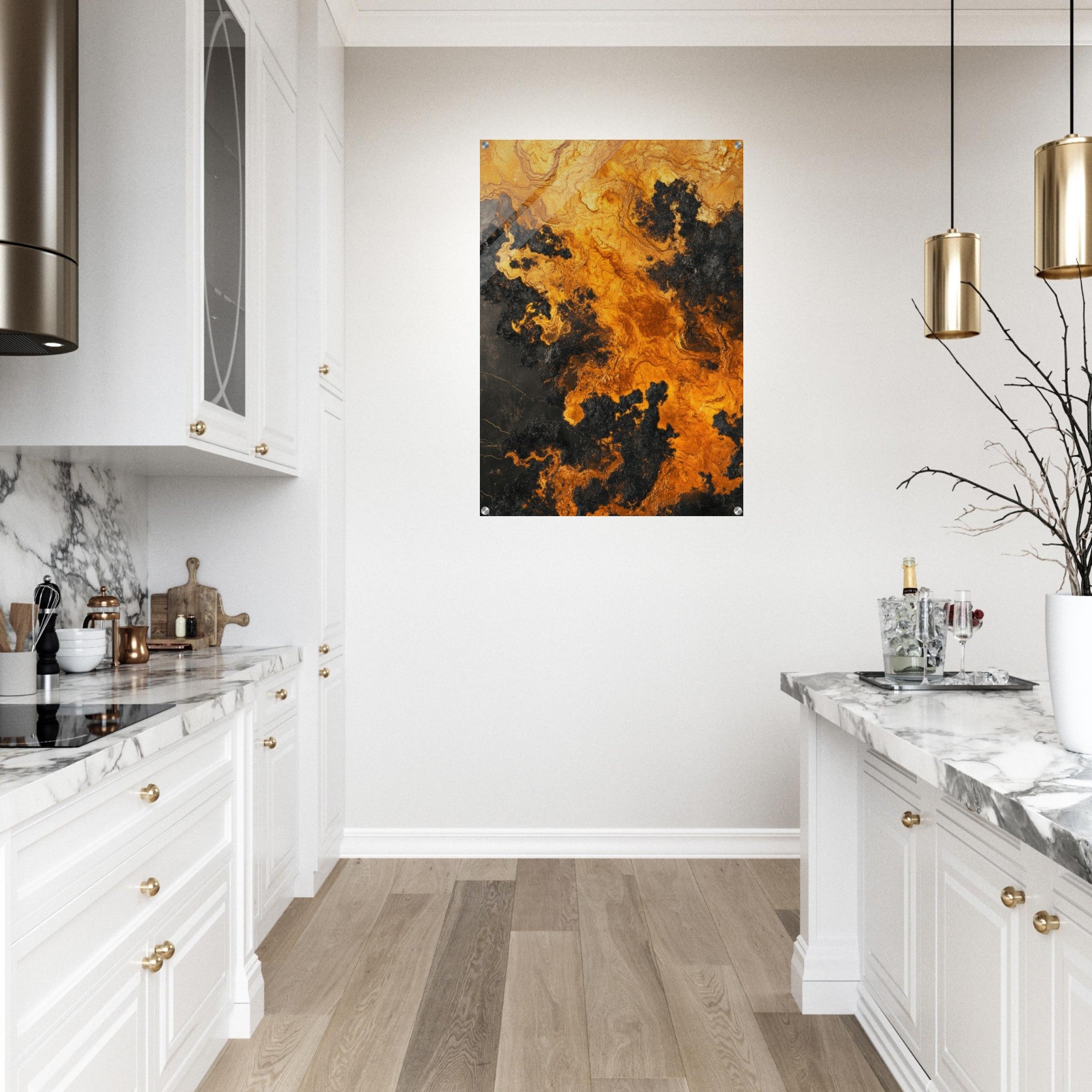 Acrylic Print Portrait - Ember Genesis A volatile burst of molten gold 2 - Ai Art Force