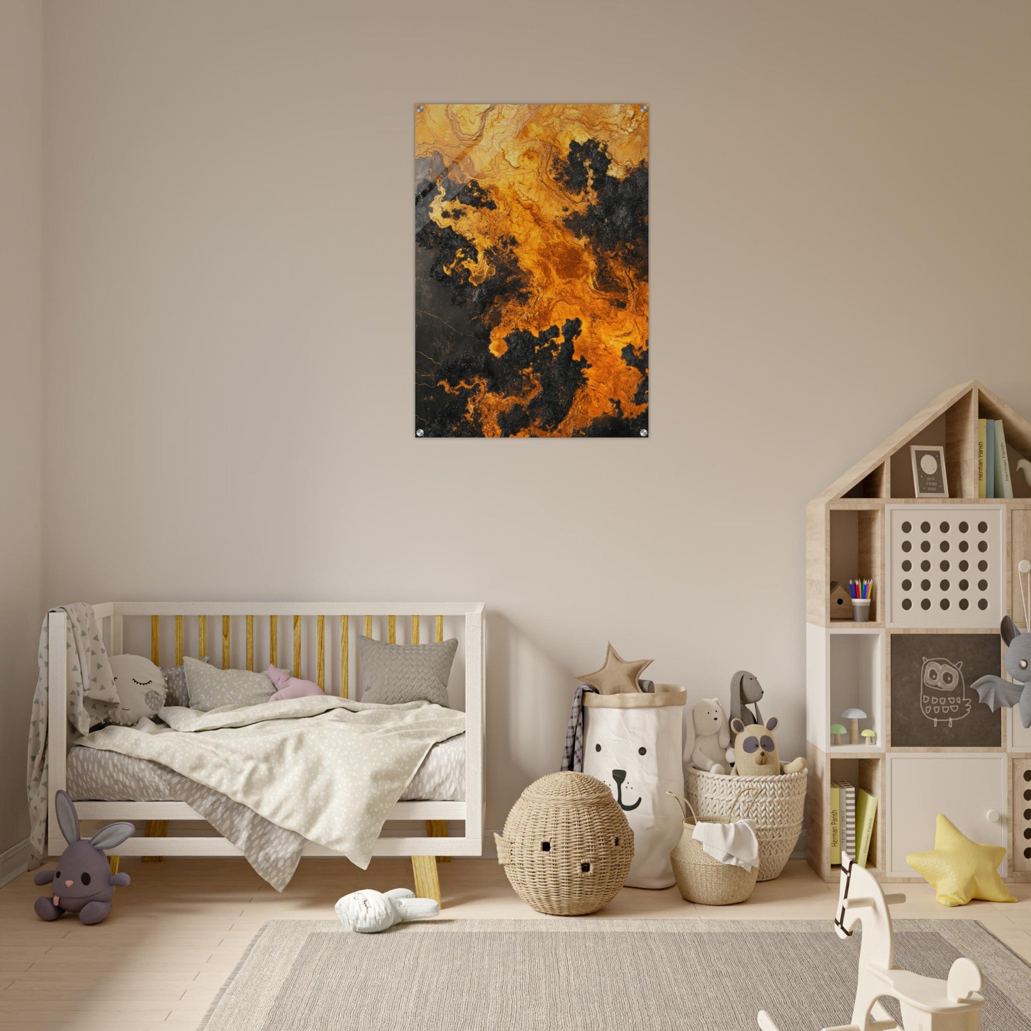 Acrylic Print Portrait - Ember Genesis A volatile burst of molten gold 2 - Ai Art Force