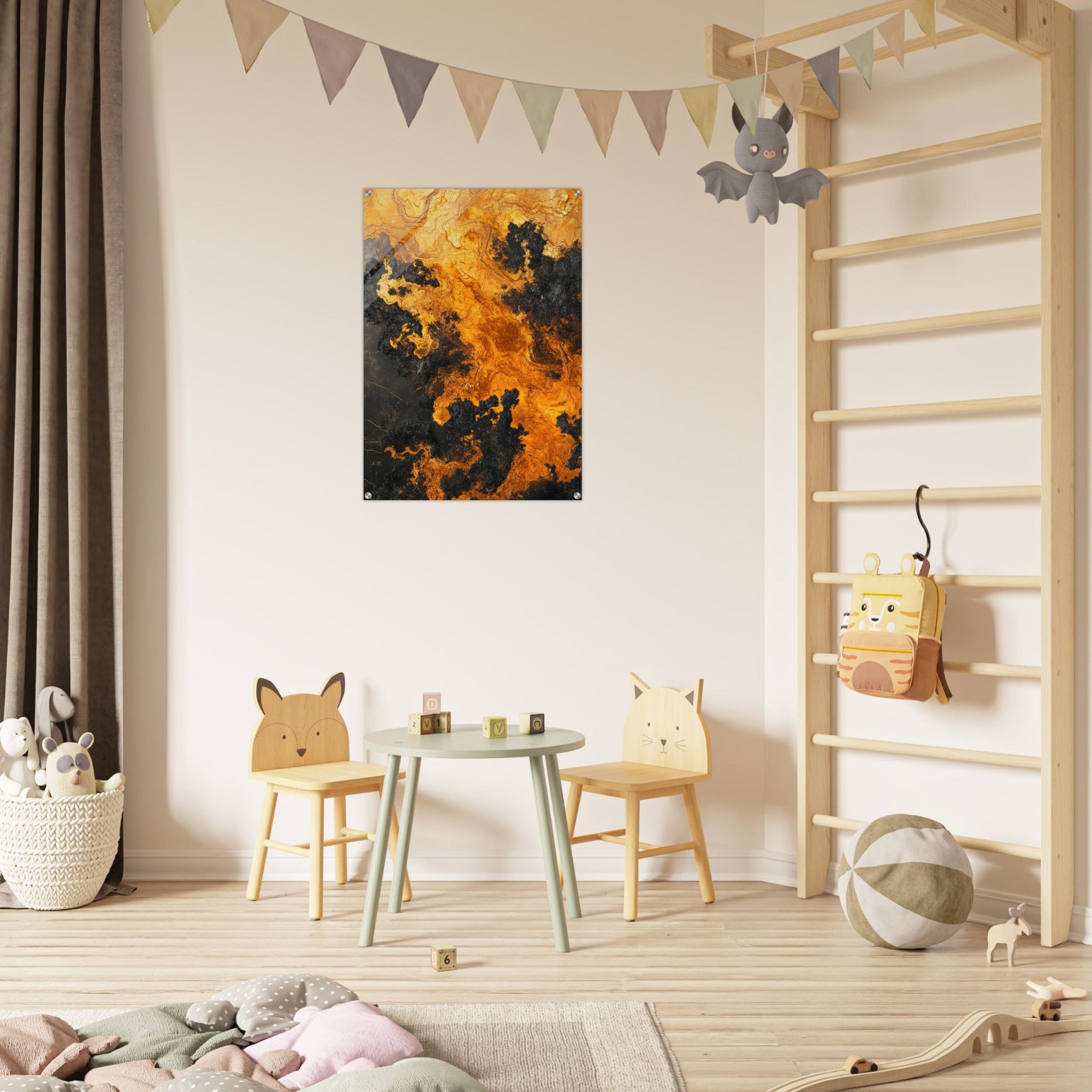 Acrylic Print Portrait - Ember Genesis A volatile burst of molten gold 2 - Ai Art Force